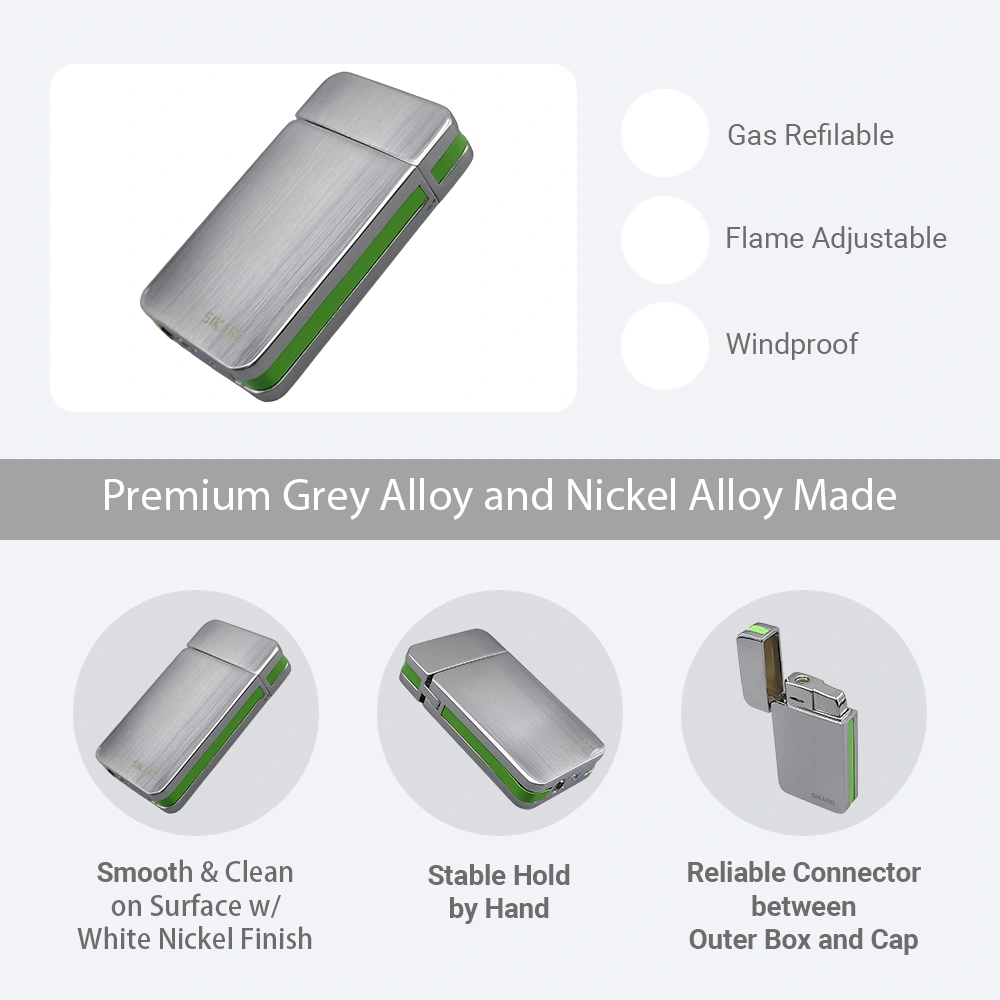 SIKARO SKY-STAR Turbo Torch Lighter Green Stripe, Refillable Windproof Jet Flame, Adjustable, for Cigar, Cigarette, Kitchen & Outdoor Use view 3