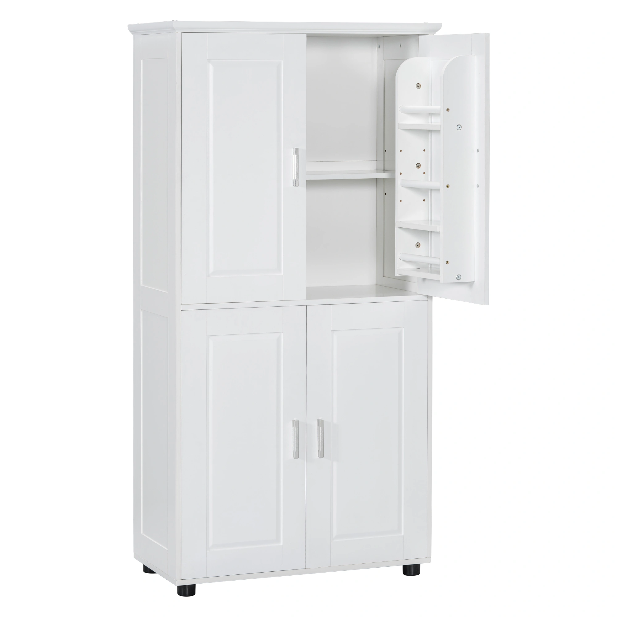 Tall and Wide Bathroom Floor Storage Cabinet, Bathroom Storage Unit, Freestanding Cabinet with 4 Doors, Adjustable Shelves, White view 10