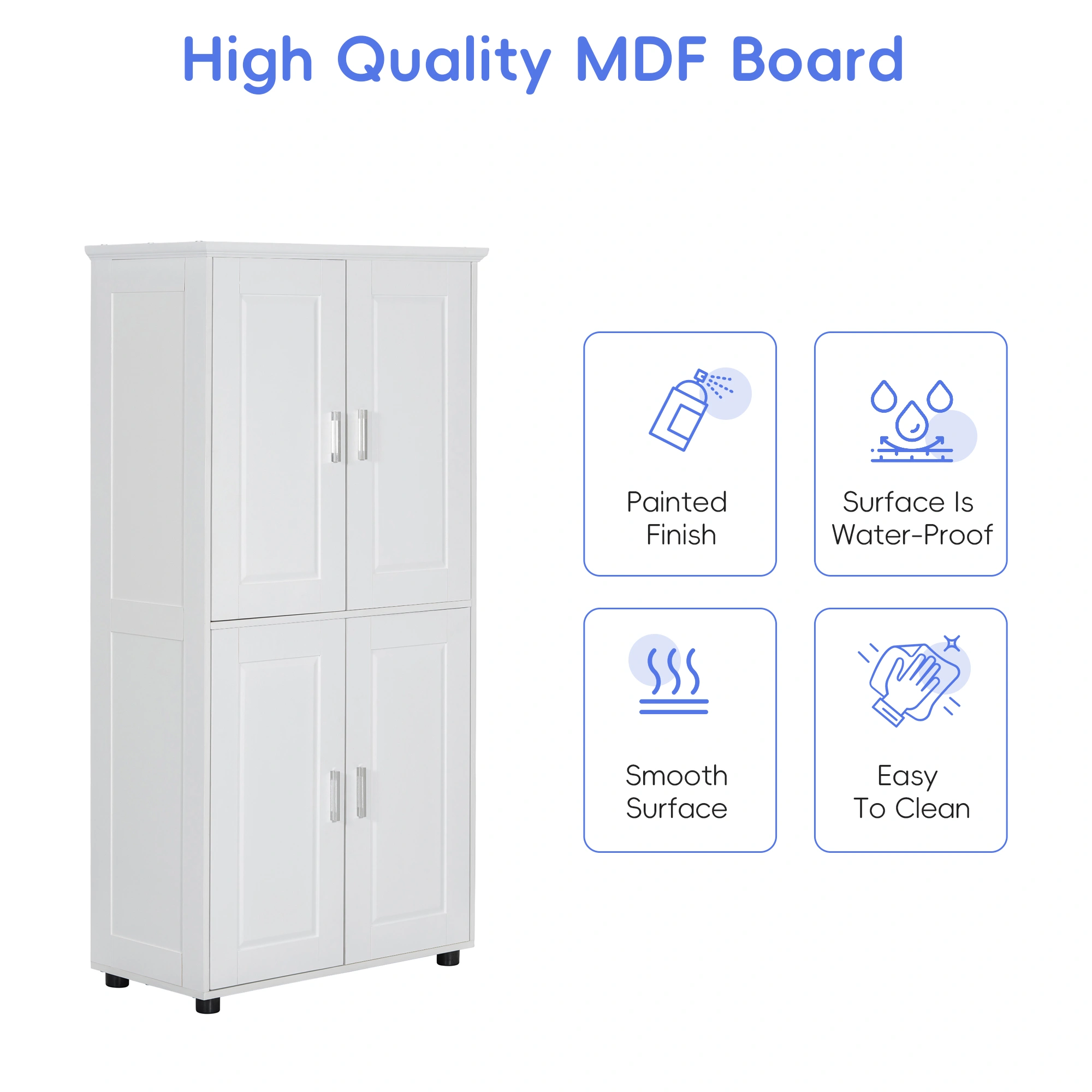 Tall and Wide Bathroom Floor Storage Cabinet, Bathroom Storage Unit, Freestanding Cabinet with 4 Doors, Adjustable Shelves, White view 17