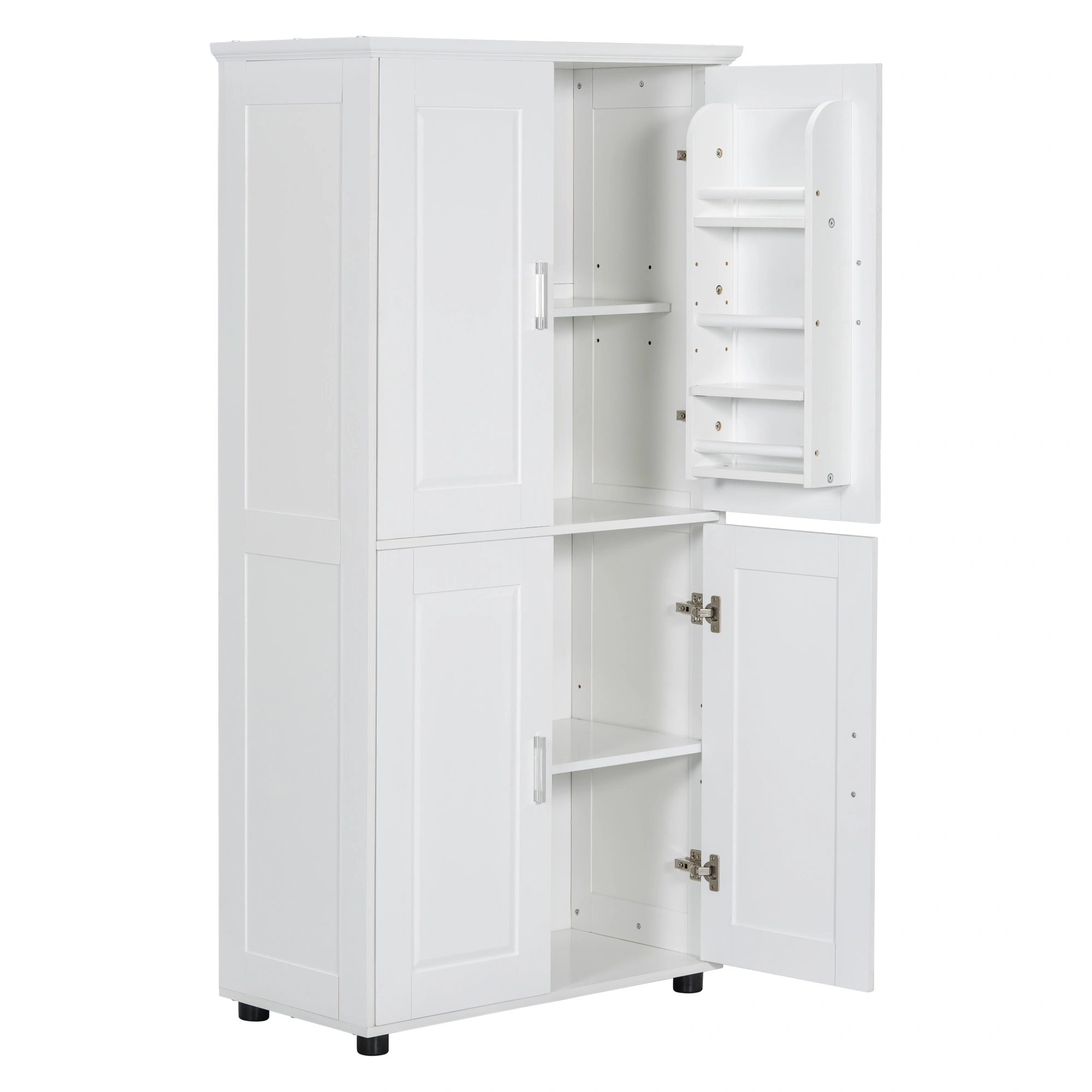 Tall and Wide Bathroom Floor Storage Cabinet, Bathroom Storage Unit, Freestanding Cabinet with 4 Doors, Adjustable Shelves, White view 4