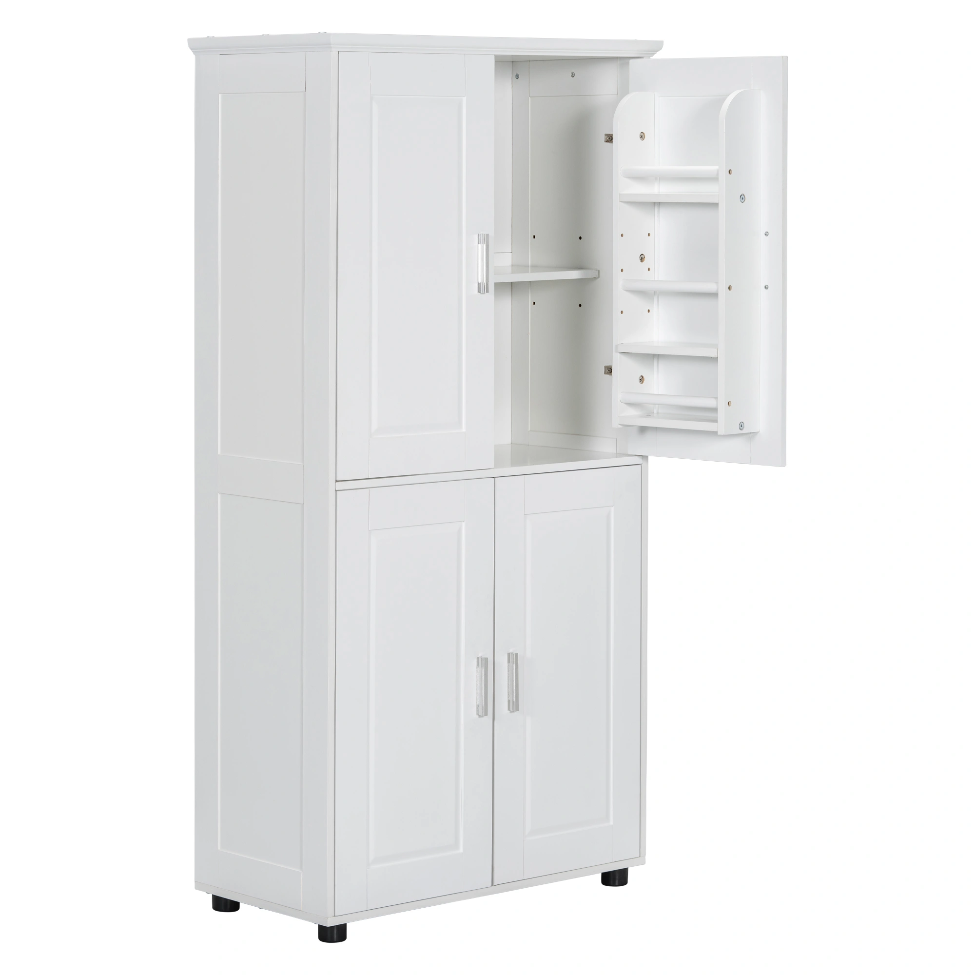 Tall and Wide Bathroom Floor Storage Cabinet, Bathroom Storage Unit, Freestanding Cabinet with 4 Doors, Adjustable Shelves, White view 5