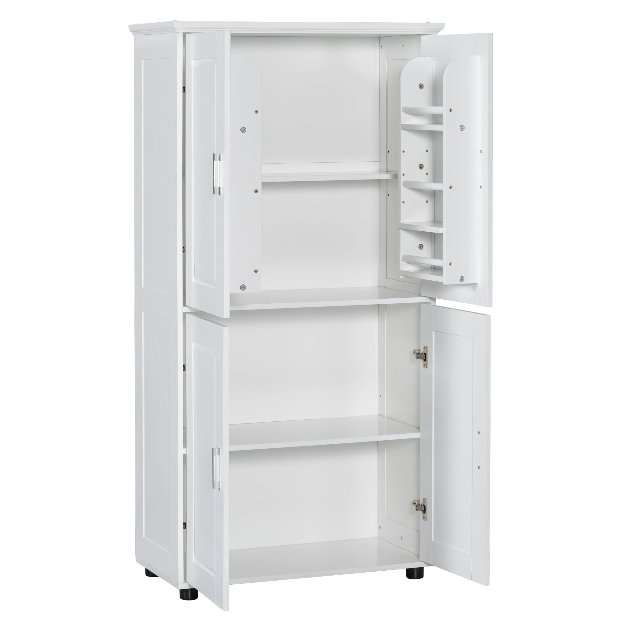 Tall and Wide Bathroom Floor Storage Cabinet, Bathroom Storage Unit, Freestanding Cabinet with 4 Doors, Adjustable Shelves, White view 9