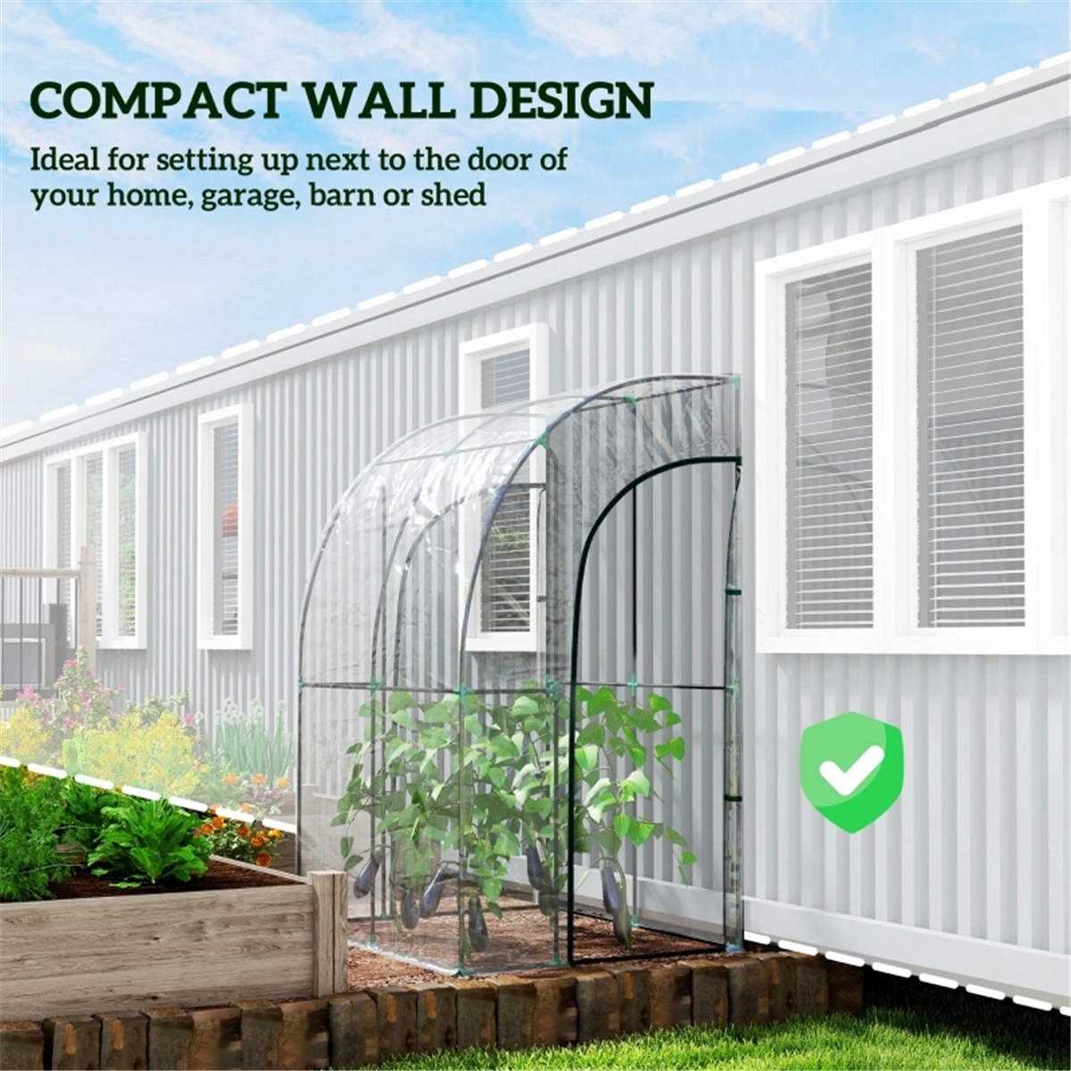 Walk-In Lean-to Wall Tunnel Greenhouse, Portable Greenhouse Cover for Garden Plants view 3