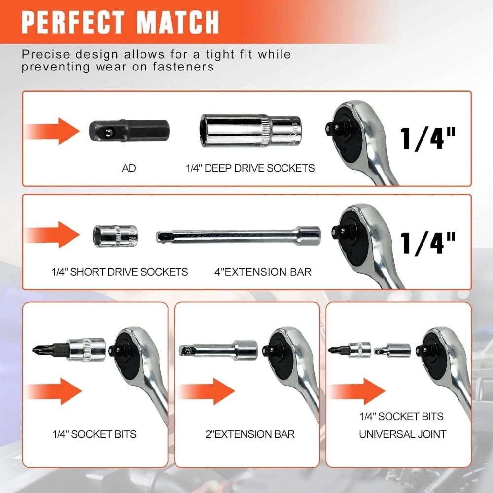 53 Piece 1/4 Inch Drive Socket Set with Ratchet Wrench, Impact Bit Socket & Storage Case Tool Kit view 5