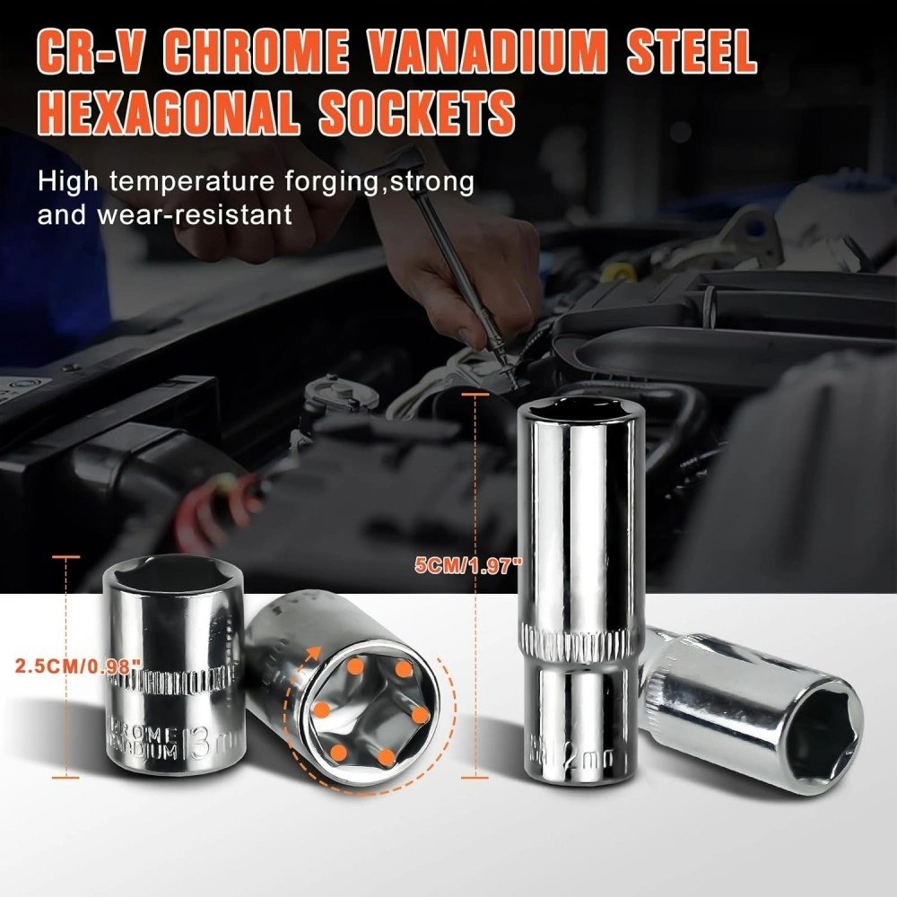 53 Piece 1/4 Inch Drive Socket Set with Ratchet Wrench, Impact Bit Socket & Storage Case Tool Kit view 6