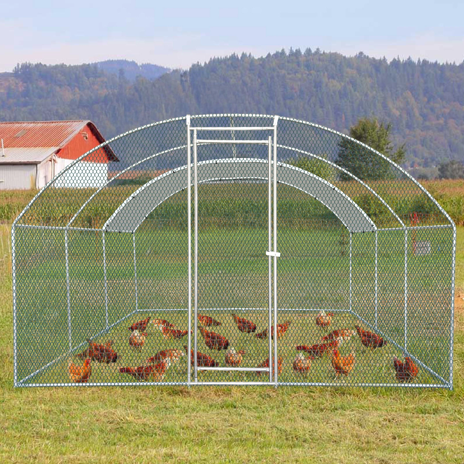 19.7x9.8x6.5ft Large Metal Chicken Coop with Run, Walk-in Poultry Cage with Waterproof Cover & Arc Roof, Heavy-Duty Galvanized Steel Ducks Rabbits Habitat Cage view 9