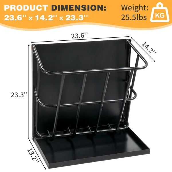 Large Capacity Hay Feeder with Detachable Grain Tray, Heavy Duty Steel 2 in 1 Hay Rack, Multiple Sided Goat Feeding Rack for Sheep Farm Livestock Indoor Outdoor, Black view 6