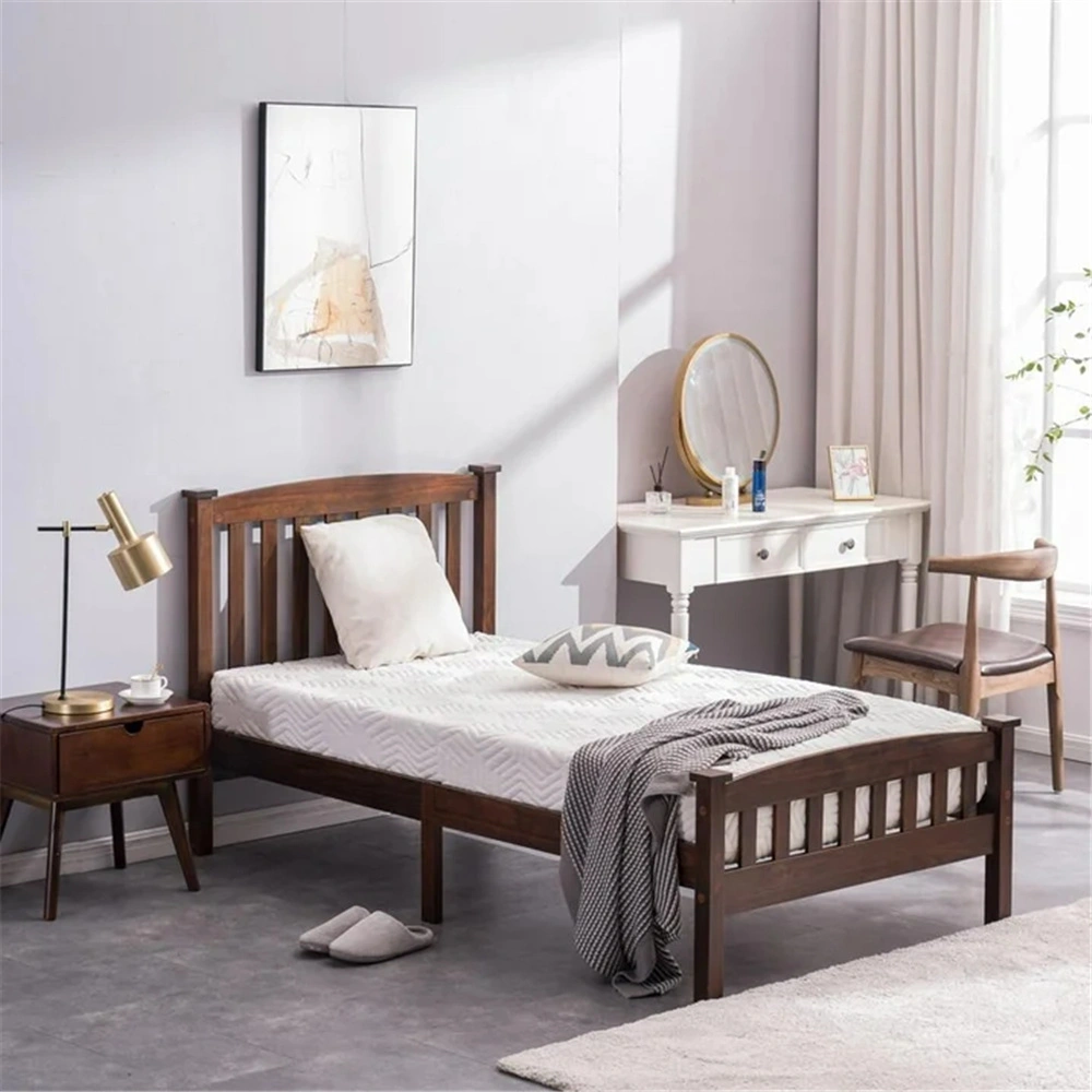 Twin Pine Bed Frame with Curved Headboard Footboard, Painted Wood Bed with Vertical Stripes, Coffee Brown, 78.94"x42.52"x38.98"