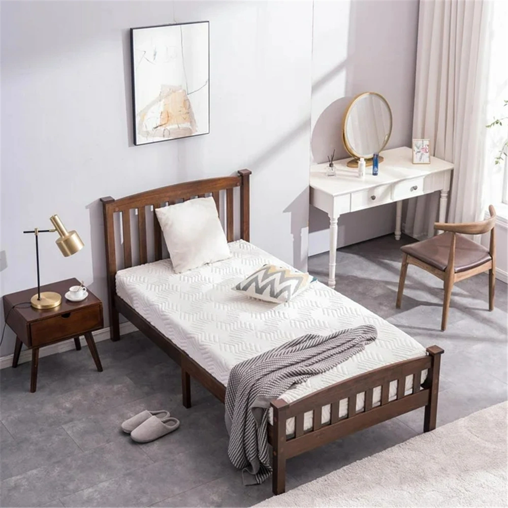Twin Pine Bed Frame with Curved Headboard Footboard, Painted Wood Bed with Vertical Stripes, Coffee Brown, 78.94"x42.52"x38.98" view 10