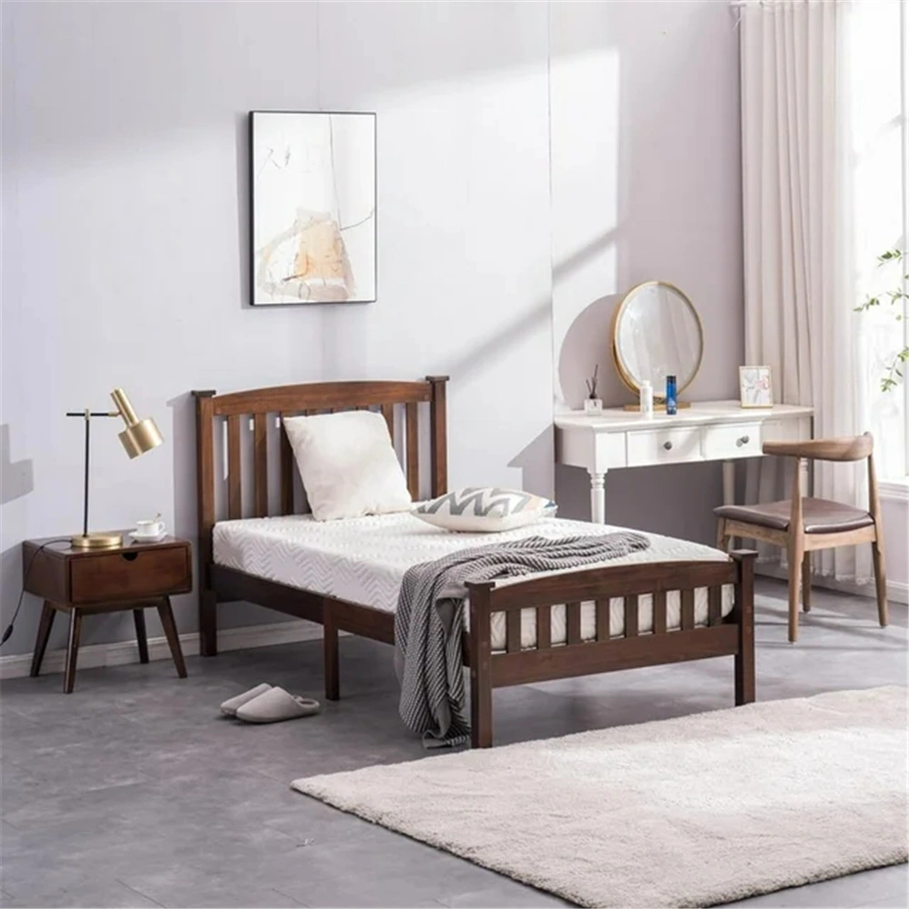 Twin Pine Bed Frame with Curved Headboard Footboard, Painted Wood Bed with Vertical Stripes, Coffee Brown, 78.94"x42.52"x38.98" view 11