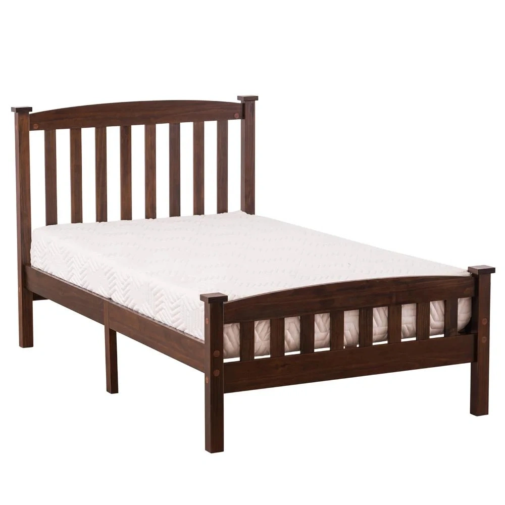 Twin Pine Bed Frame with Curved Headboard Footboard, Painted Wood Bed with Vertical Stripes, Coffee Brown, 78.94"x42.52"x38.98" view 2