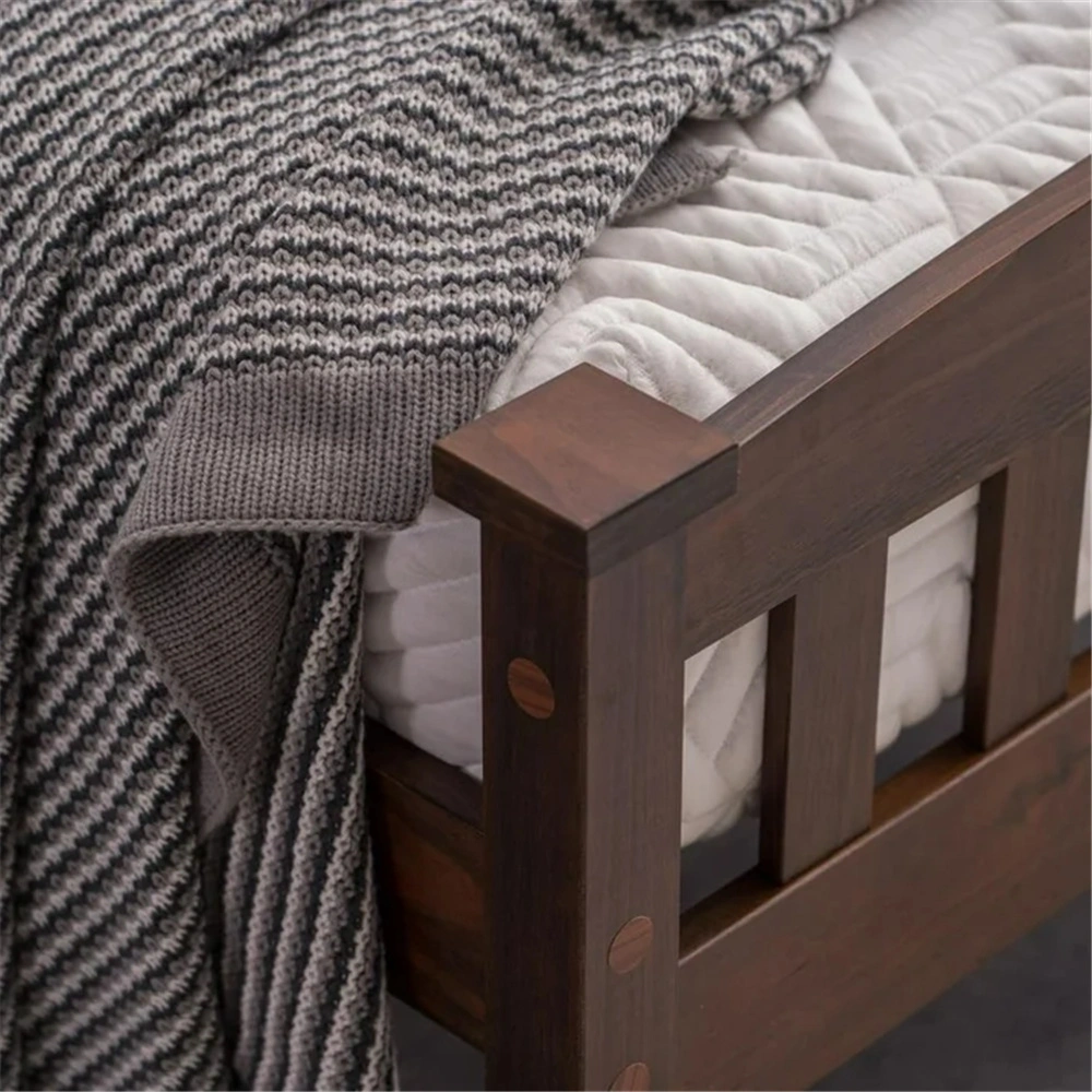 Twin Pine Bed Frame with Curved Headboard Footboard, Painted Wood Bed with Vertical Stripes, Coffee Brown, 78.94"x42.52"x38.98" view 7