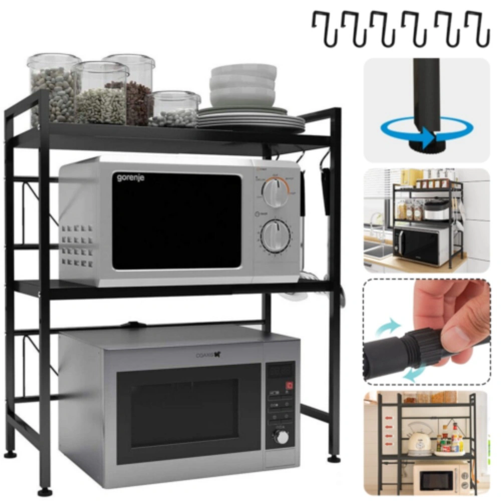 3 Tier Expandable Microwave Oven Rack Stand Storage Holder Kitchen Corner Shelf view 2
