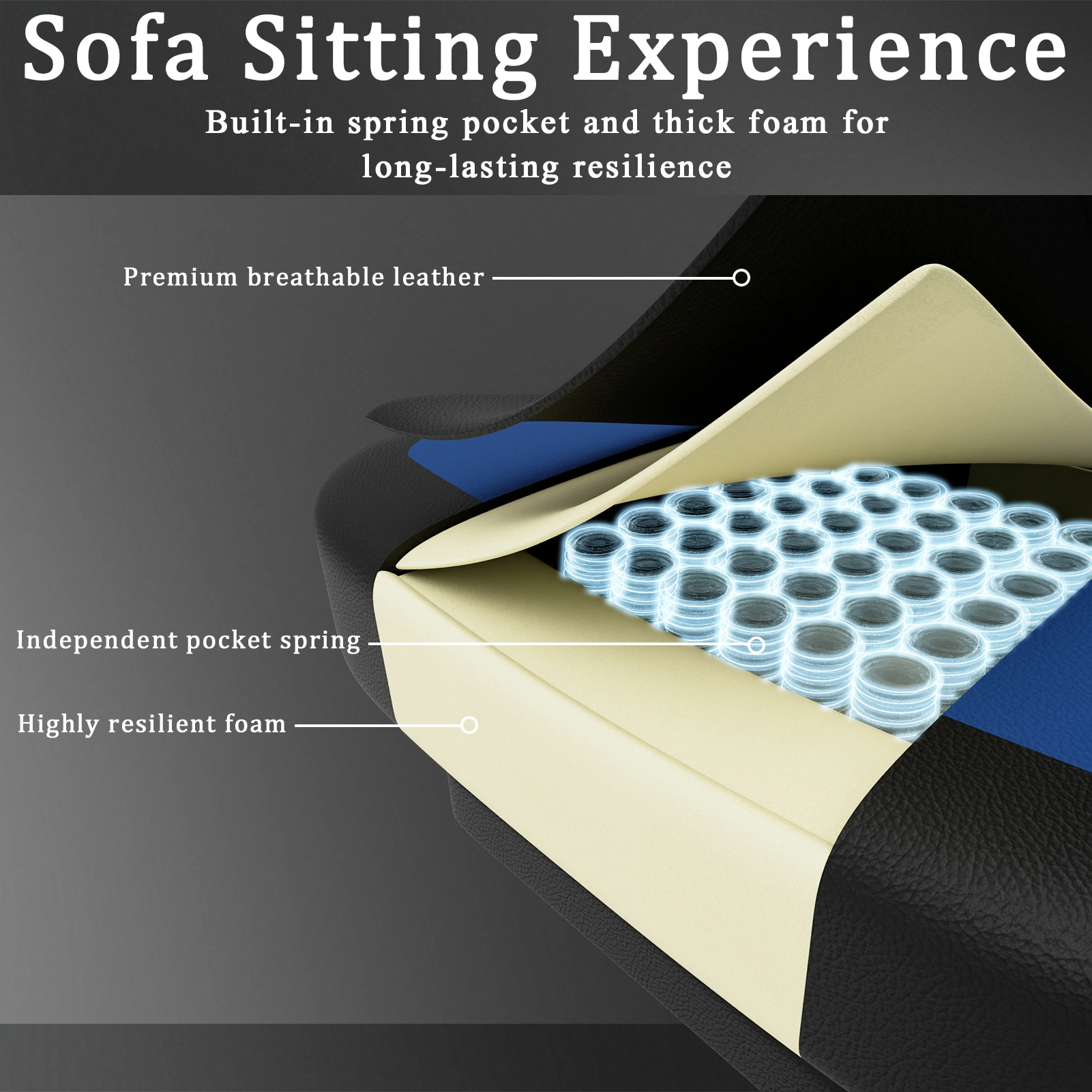 Ergonomic Gaming Chair with Pocket Spring Cushion & Footrest, Breathable PU Leather Computer Chair, Adjustable Headrest & Lumbar Support for Adults, Office Desk Chair view 2
