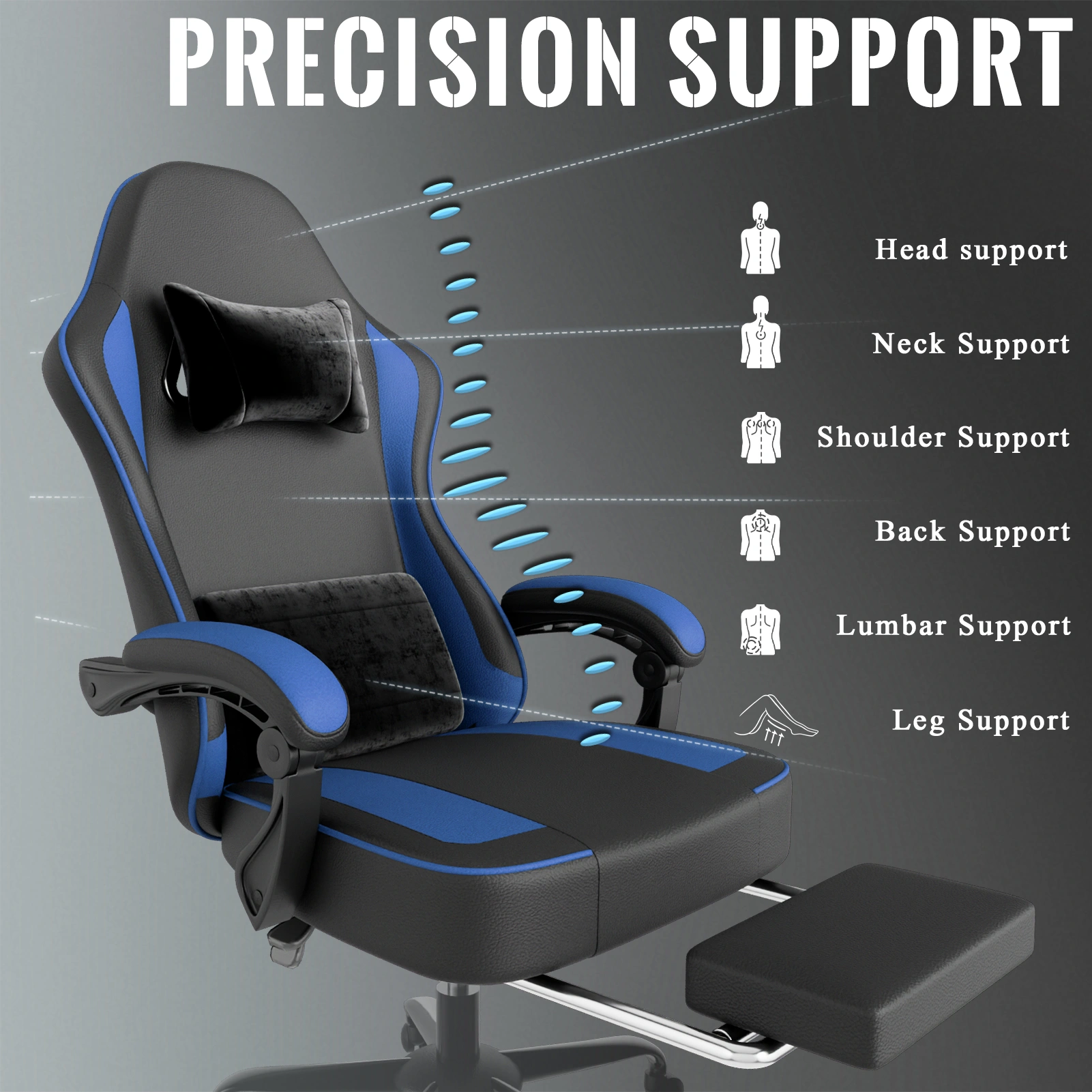 Ergonomic Gaming Chair with Pocket Spring Cushion & Footrest, Breathable PU Leather Computer Chair, Adjustable Headrest & Lumbar Support for Adults, Office Desk Chair view 4