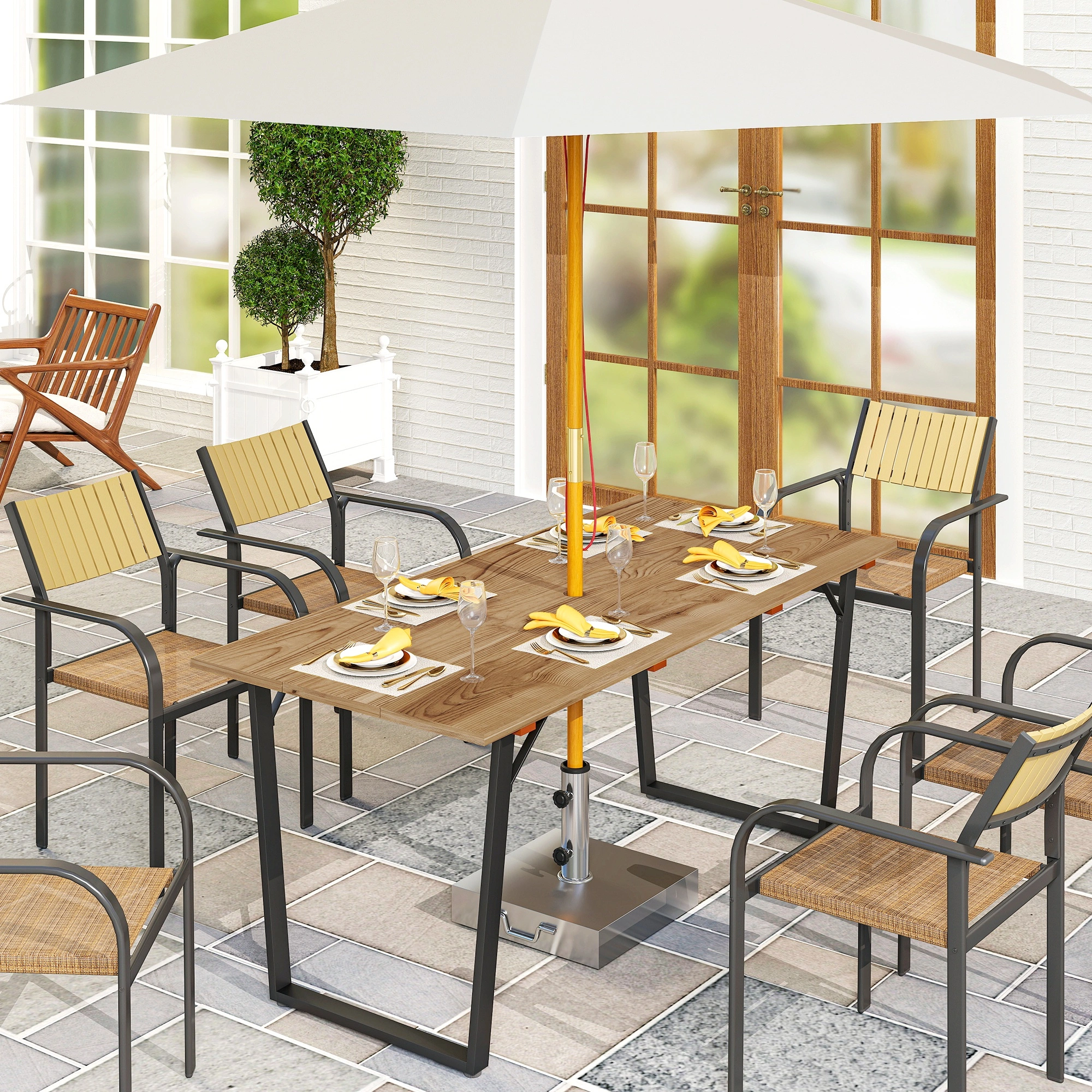 6-Seater Dining Table Set, Modern Wooden Dining Table with 6 Chairs, Large Kitchen Table for Home Restaurant