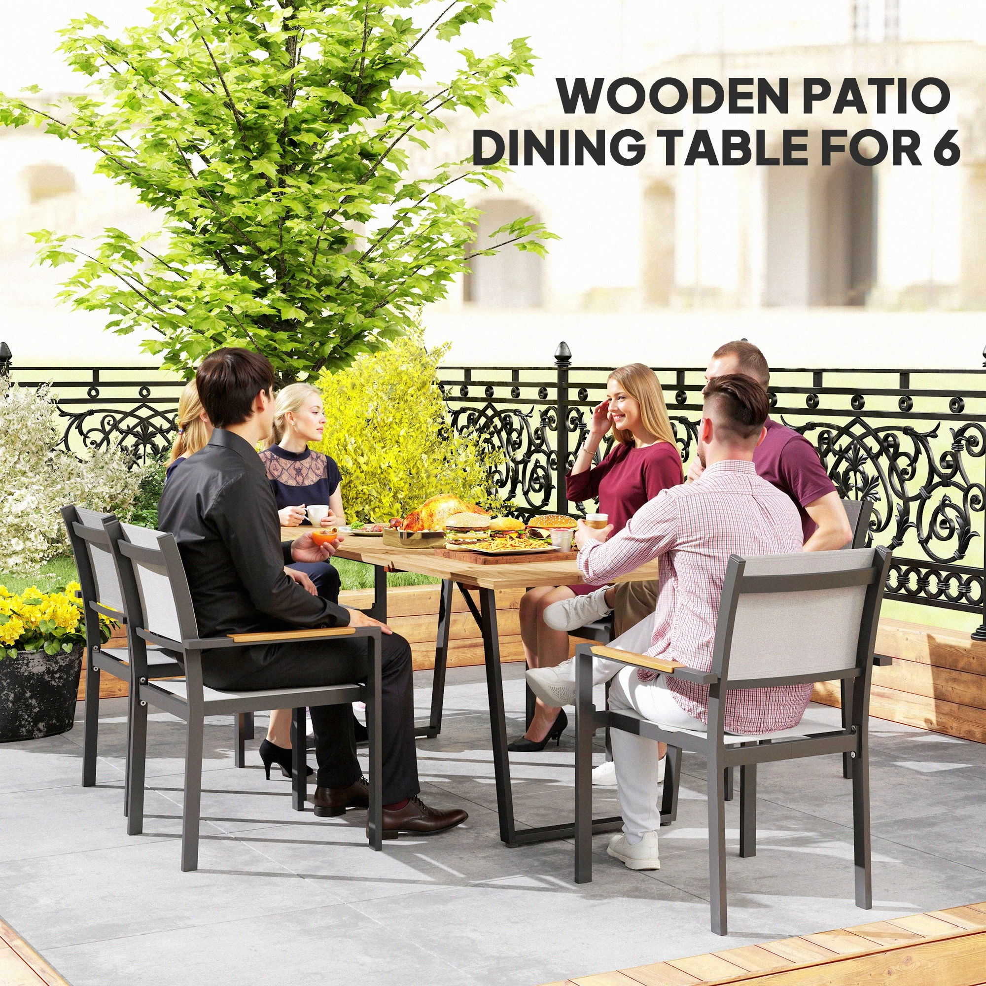 6-Seater Dining Table Set, Modern Wooden Dining Table with 6 Chairs, Large Kitchen Table for Home Restaurant view 2