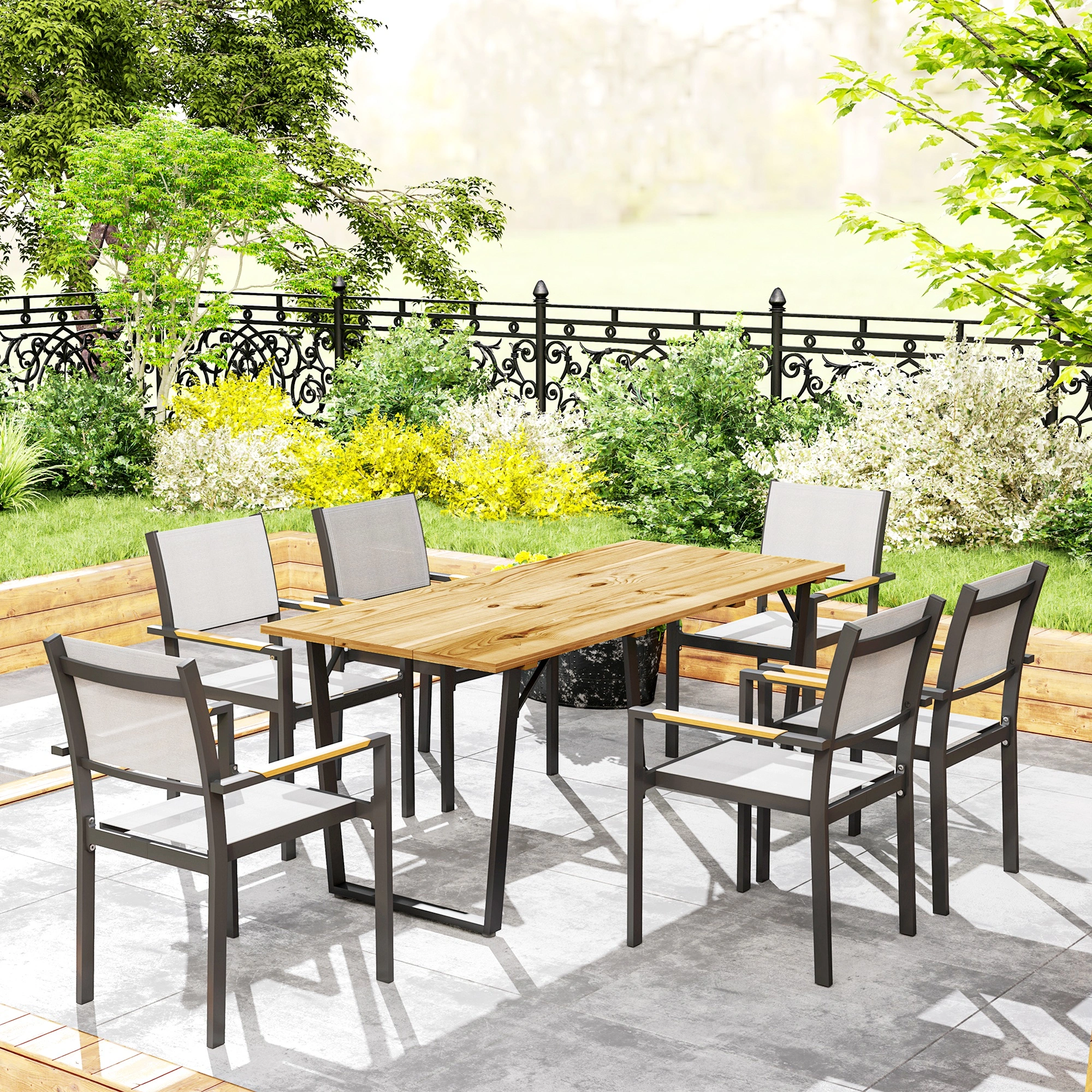 6-Seater Dining Table Set, Modern Wooden Dining Table with 6 Chairs, Large Kitchen Table for Home Restaurant view 4