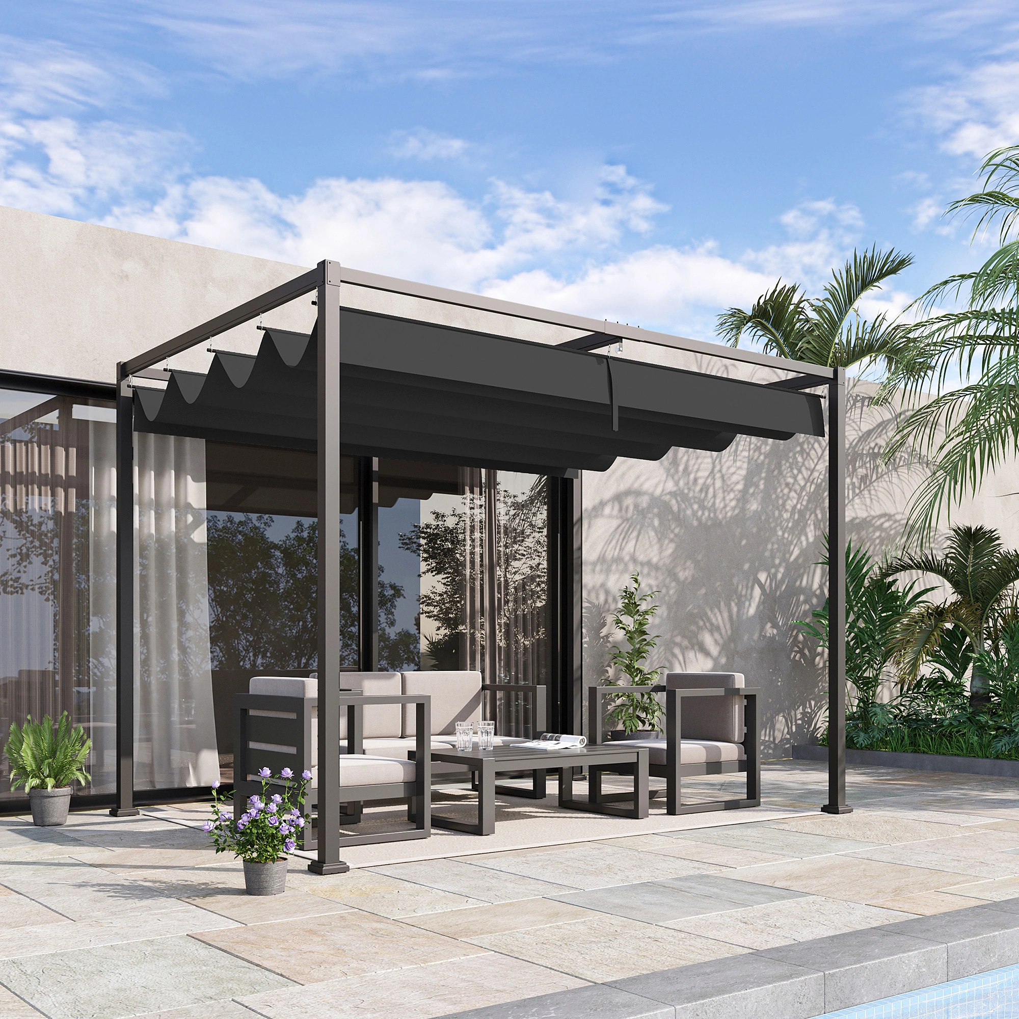 3x3m Outdoor Pergola Gazebo, Heavy Duty Metal Patio Gazebo with Removable Mesh Sides & Waterproof Roof, Garden Pergola Canopy for Backyard, Silver
