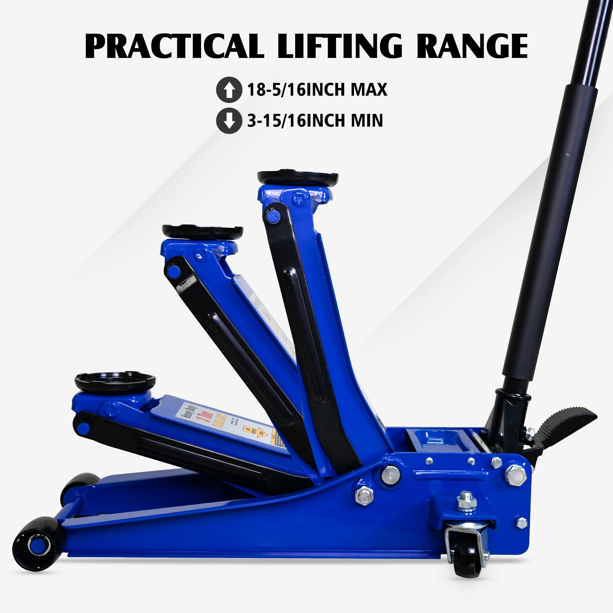 3 Ton Heavy Duty Floor Jack - Horizontal Double Pump Foot Control Automotive Jack view 11