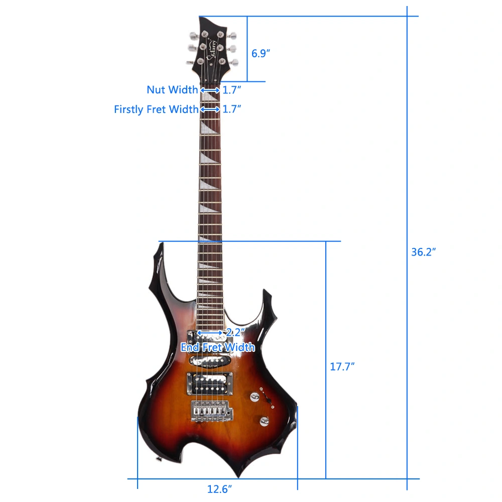 Flame Shaped Electric Guitar 20W HSH Pickup, Beginner Guitar Set with Bag Strap Picks Cable Wrench Tool - Sunset view 16