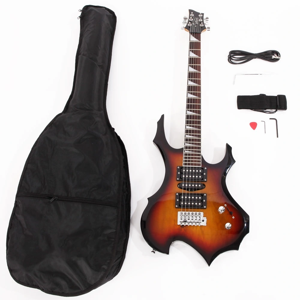 Flame Shaped Electric Guitar 20W HSH Pickup, Beginner Guitar Set with Bag Strap Picks Cable Wrench Tool - Sunset view 3