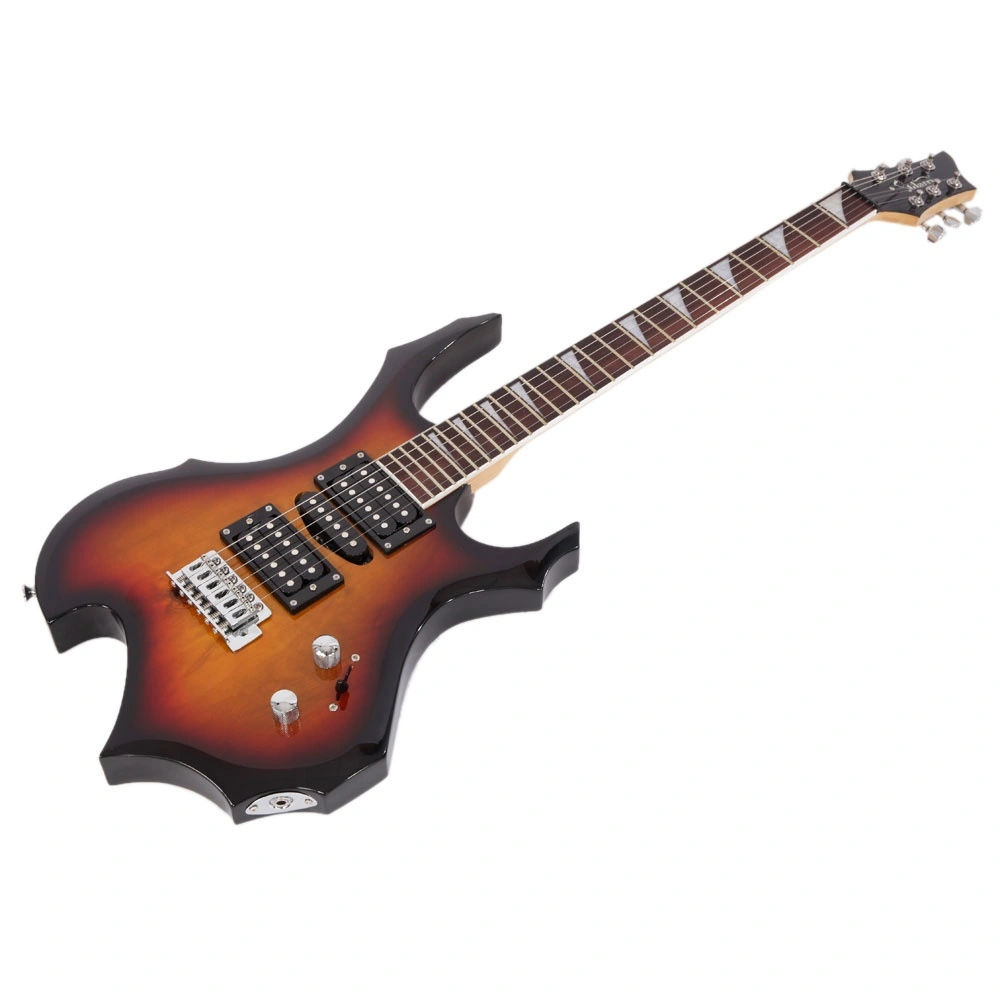 Flame Shaped Electric Guitar 20W HSH Pickup, Beginner Guitar Set with Bag Strap Picks Cable Wrench Tool - Sunset view 4