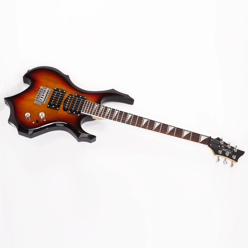 Flame Shaped Electric Guitar 20W HSH Pickup, Beginner Guitar Set with Bag Strap Picks Cable Wrench Tool - Sunset view 5