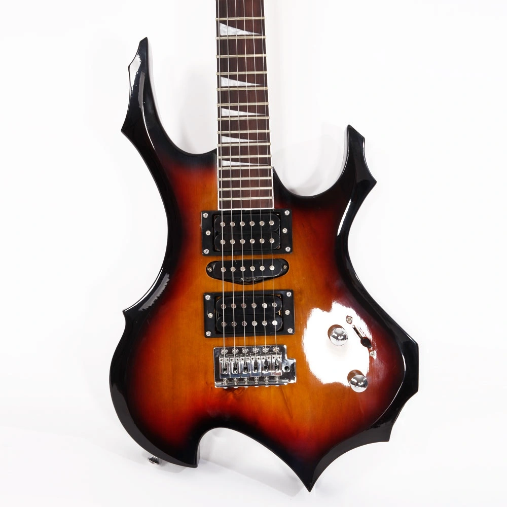 Flame Shaped Electric Guitar 20W HSH Pickup, Beginner Guitar Set with Bag Strap Picks Cable Wrench Tool - Sunset view 9