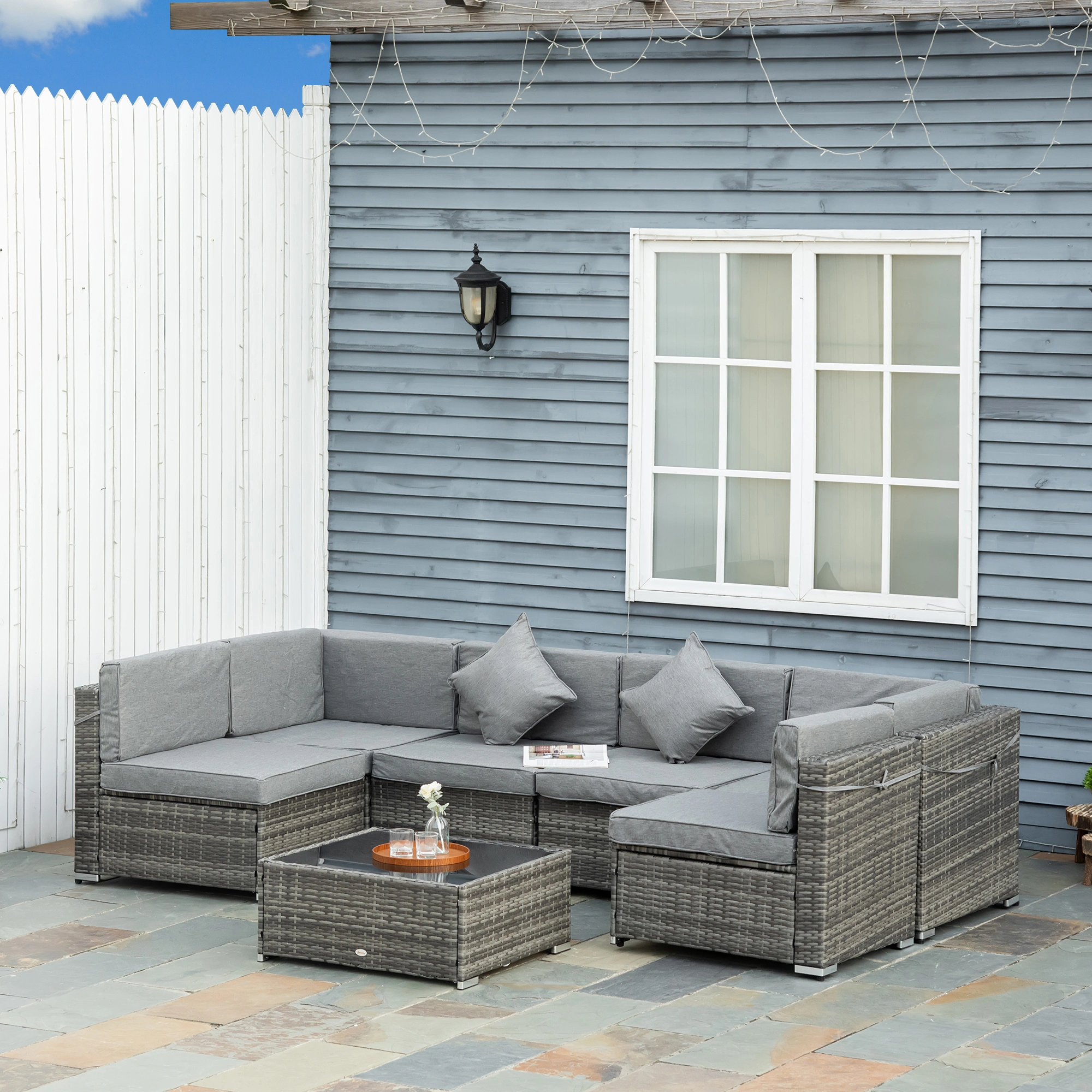 8 Piece Patio Furniture Set, Outdoor Conversation Set with Cushions, All-Weather Wicker Seating Group for Garden, Lawn, Poolside, Deck