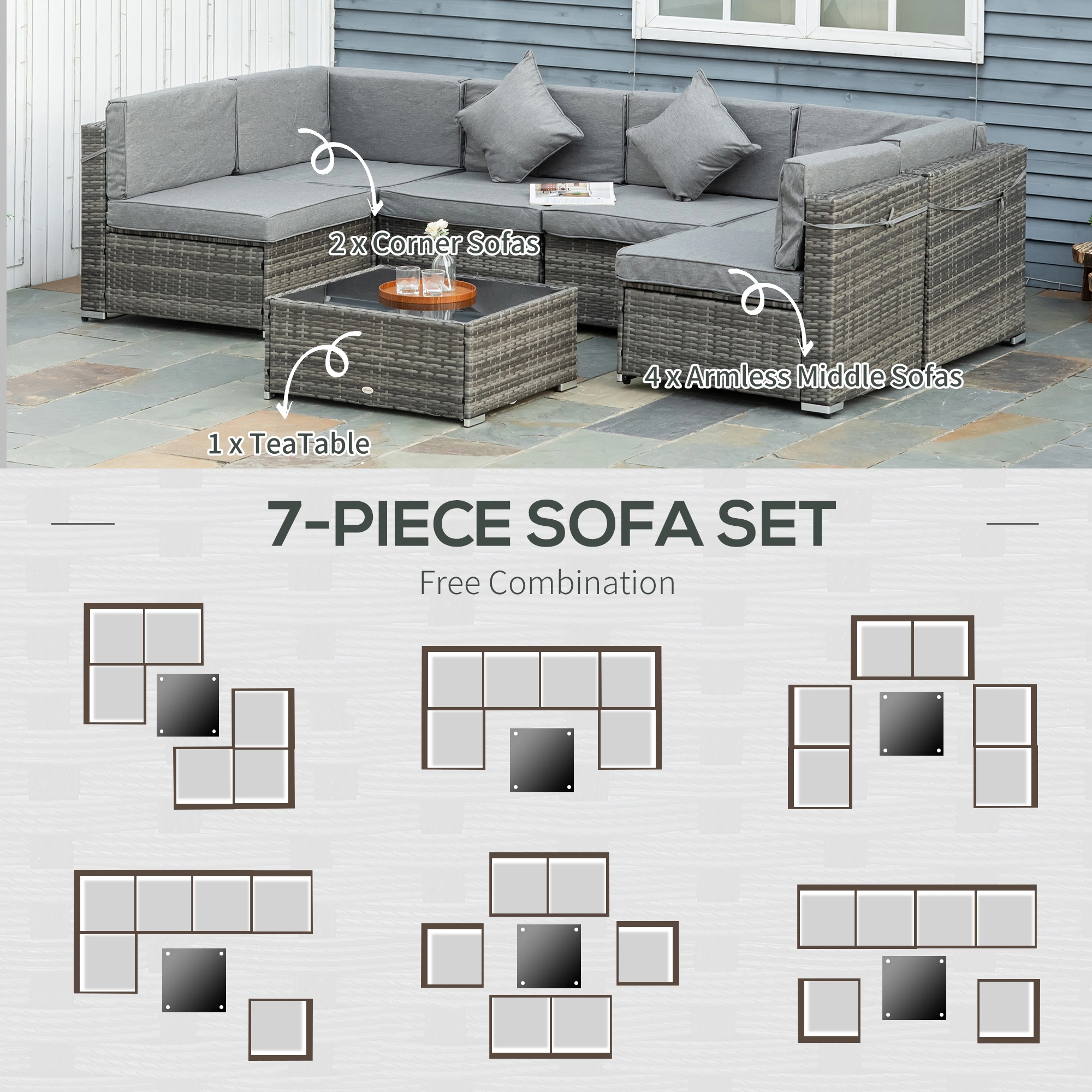 8 Piece Patio Furniture Set, Outdoor Conversation Set with Cushions, All-Weather Wicker Seating Group for Garden, Lawn, Poolside, Deck view 2