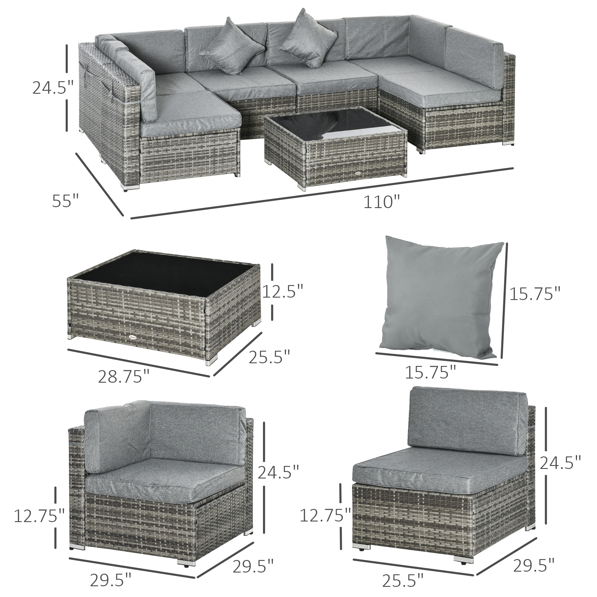8 Piece Patio Furniture Set, Outdoor Conversation Set with Cushions, All-Weather Wicker Seating Group for Garden, Lawn, Poolside, Deck view 3