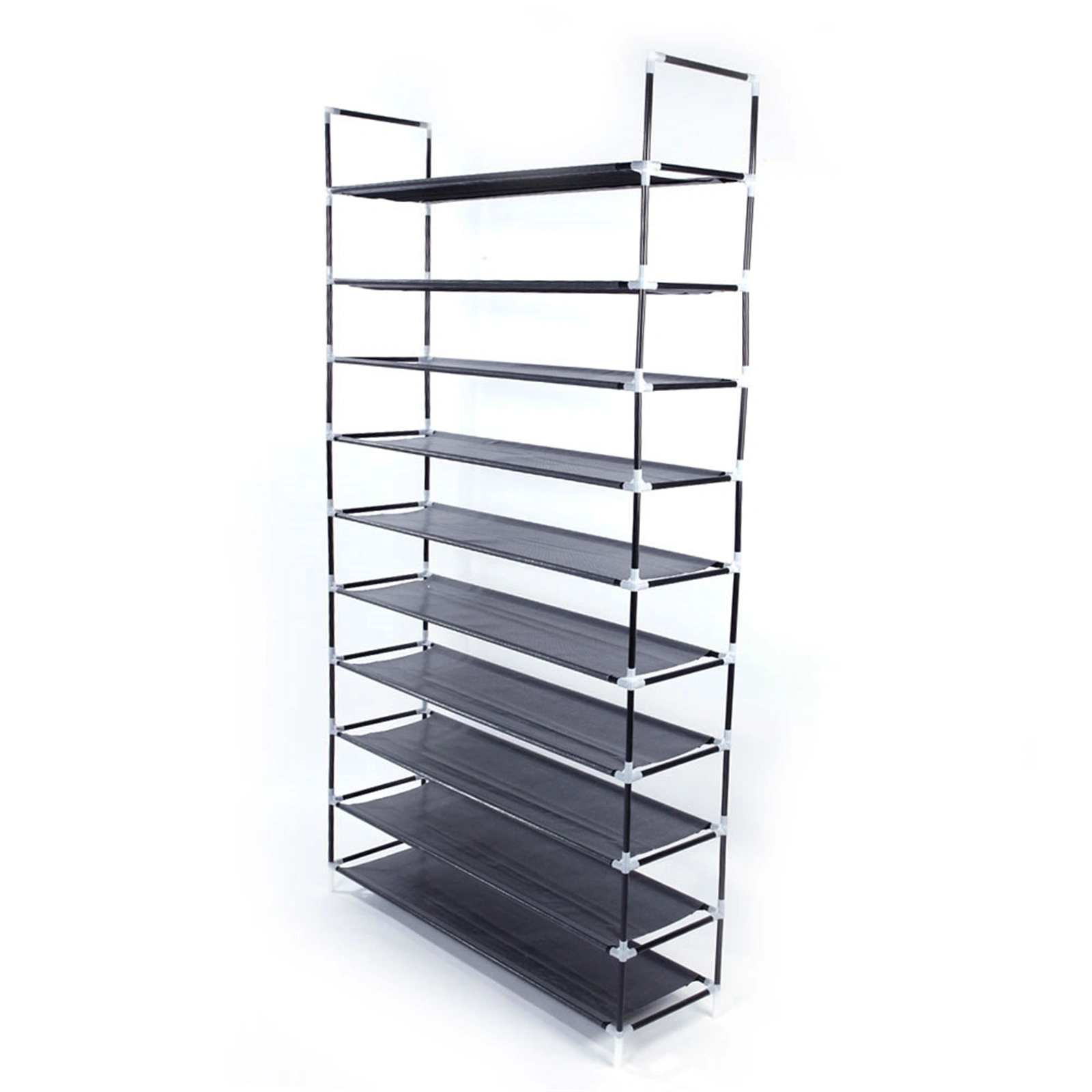 Simple Assembly 10 Tiers Non-woven Fabric Shoe Rack with Handle Black view 12