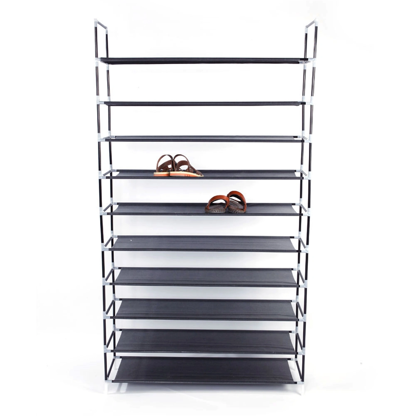 Simple Assembly 10 Tiers Non-woven Fabric Shoe Rack with Handle Black view 13