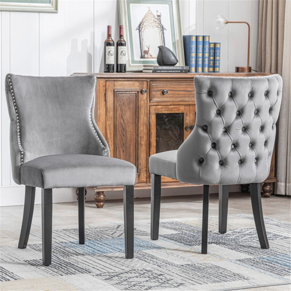 Set of 2 Bar Stools 24 Inch, High Back Dining Chair, Swivel Office Chair with Lumbar Support, Leather-look Upholstery, Brown