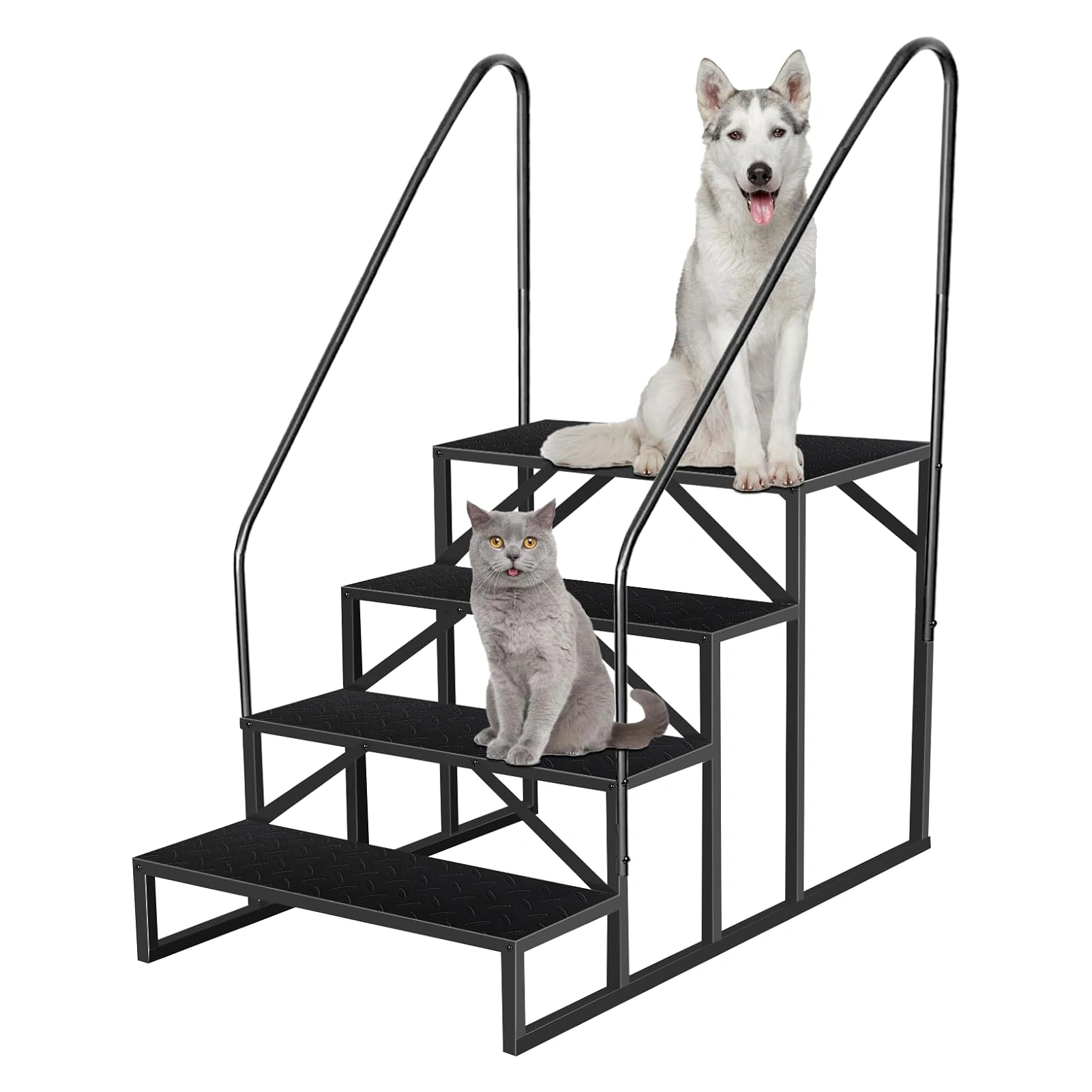 4-Step Ladder with 2 Handles, RV Step Stool, Pool Ladder, Pet Stairs, Steel Outdoor Step Ladder, Max 300kg for Spa, Mobile Home