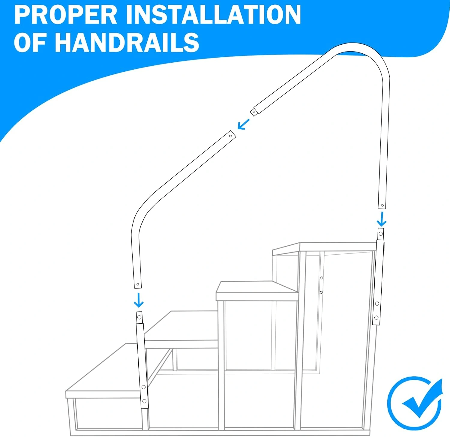 4-Step Ladder with 2 Handles, RV Step Stool, Pool Ladder, Pet Stairs, Steel Outdoor Step Ladder, Max 300kg for Spa, Mobile Home view 3