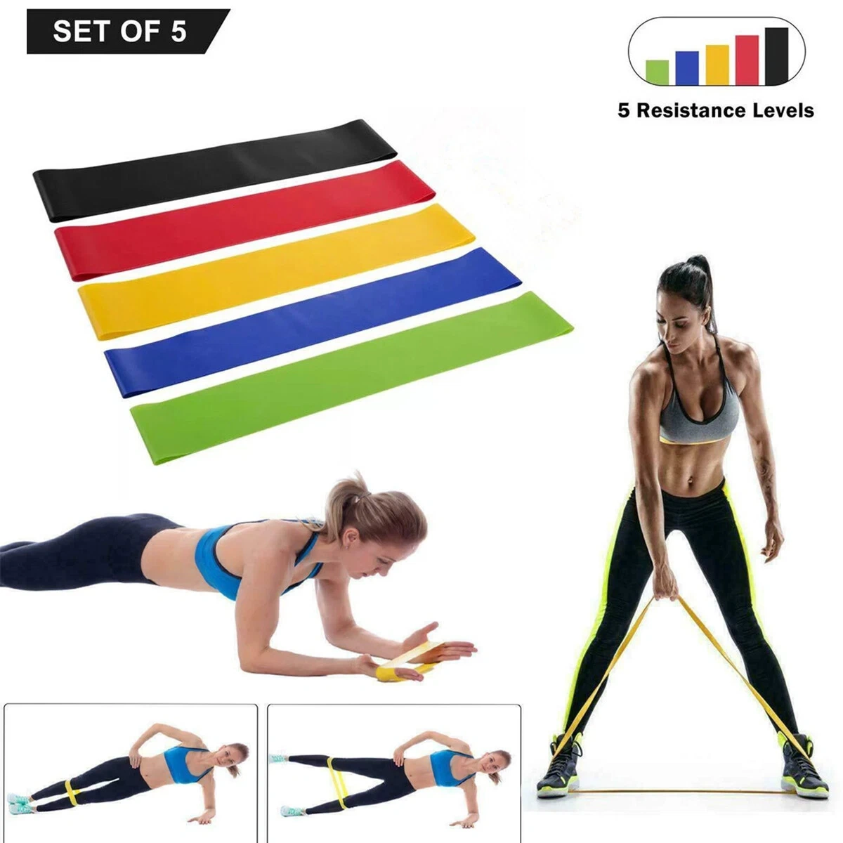 Set of 5 Resistance Loop Bands TPE Yoga Fitness Exercise Bands Colorful view 4