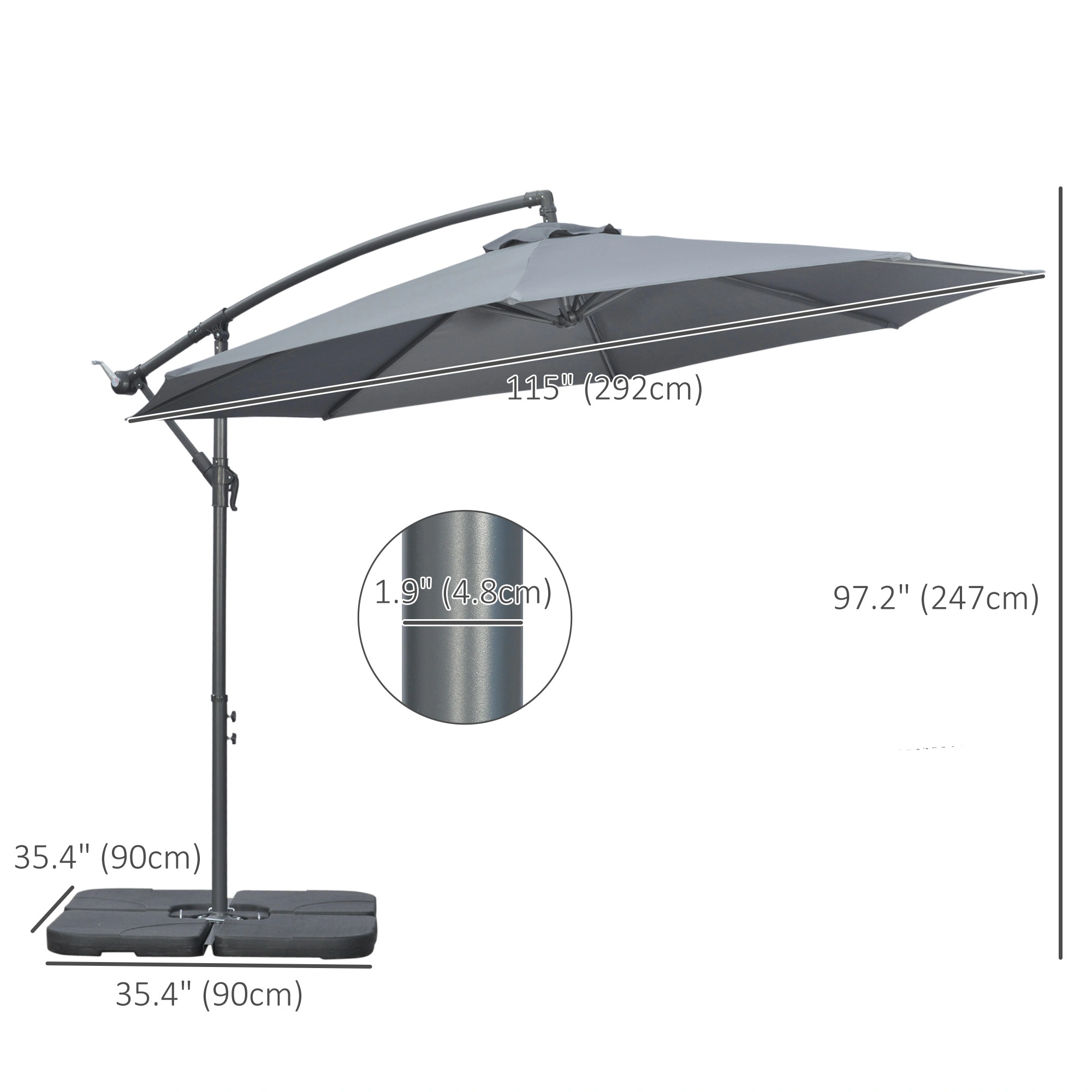 10ft Cantilever Patio Umbrella - Offset Outdoor Umbrella with Tilt & Rotate, Waterproof Market Parasol for Patio, Porch, Yard view 2