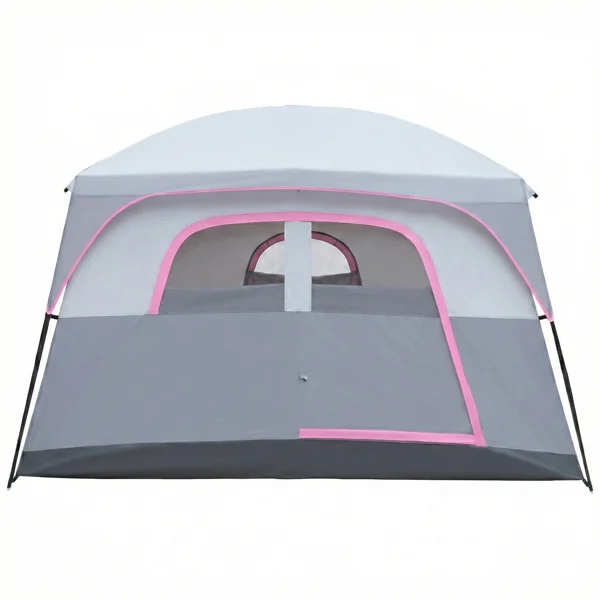 6 Person Outdoor Camping Tent, Waterproof Windproof Easy Setup, Double Layer Family Camping Tent with 1 Mesh Door & 5 Large Mesh Windows, Gray view 2