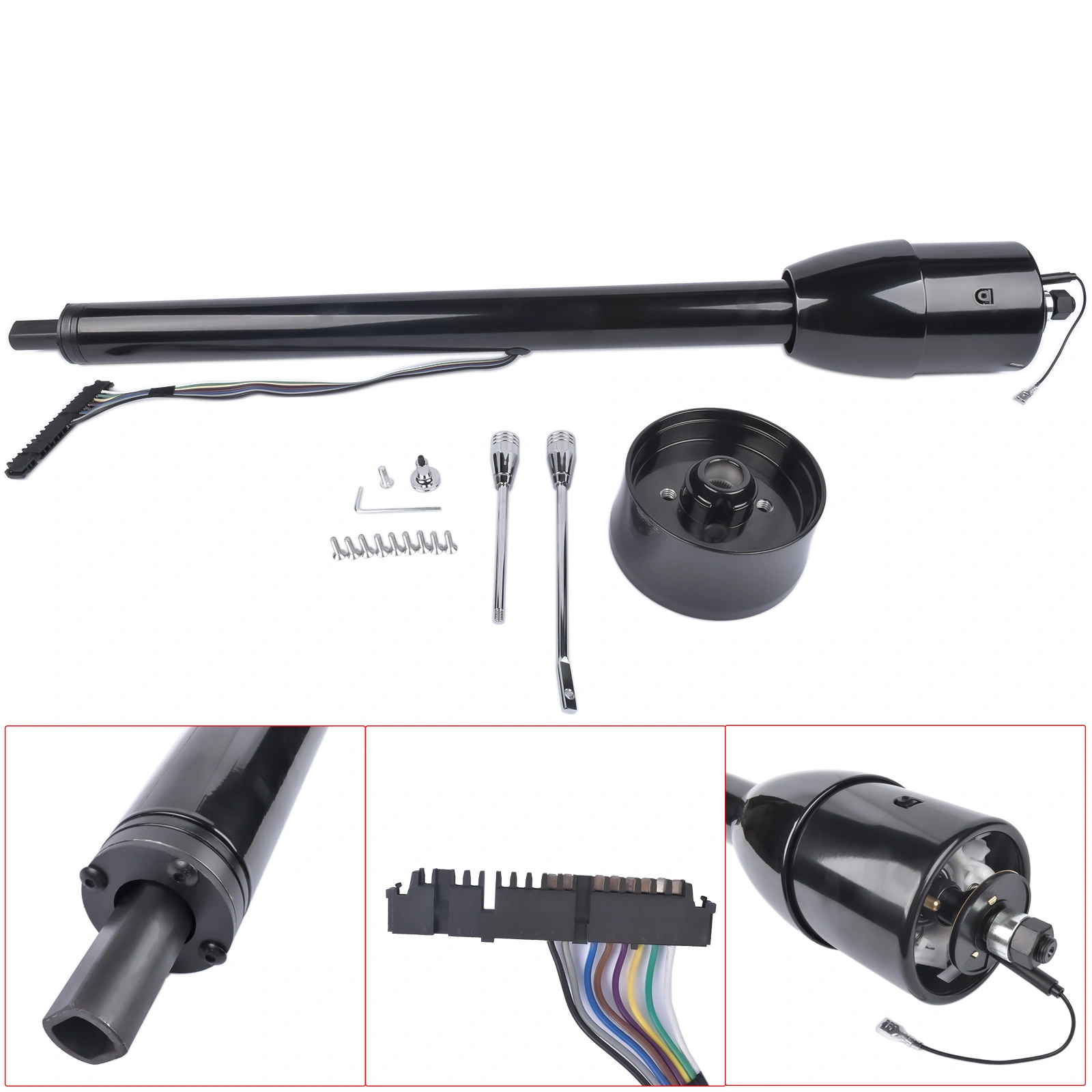 32" Black Tilt Steering Column Floor Shift w/ 9 Hole Wheel Adapter No Key Manual view 12