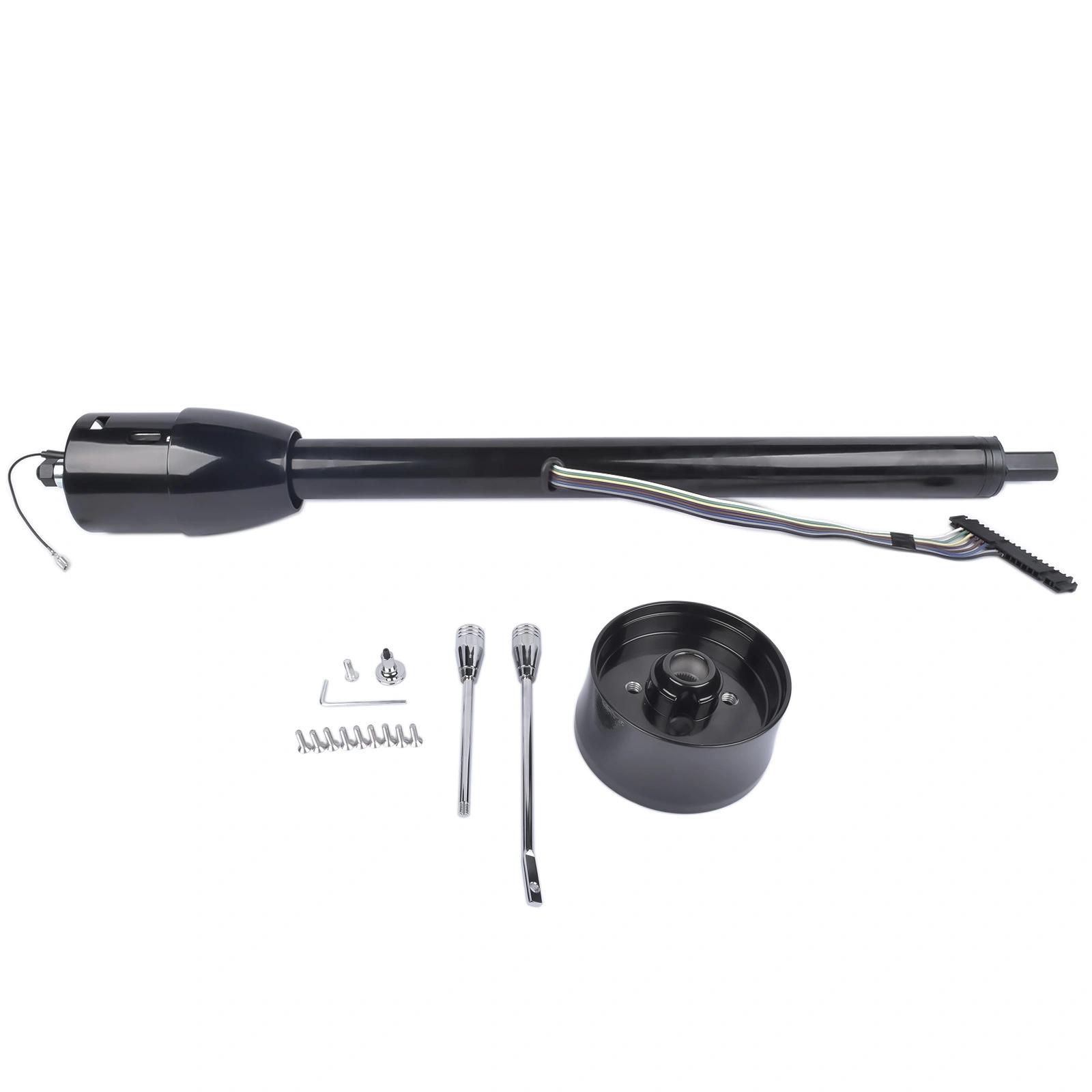 32" Black Tilt Steering Column Floor Shift w/ 9 Hole Wheel Adapter No Key Manual view 2