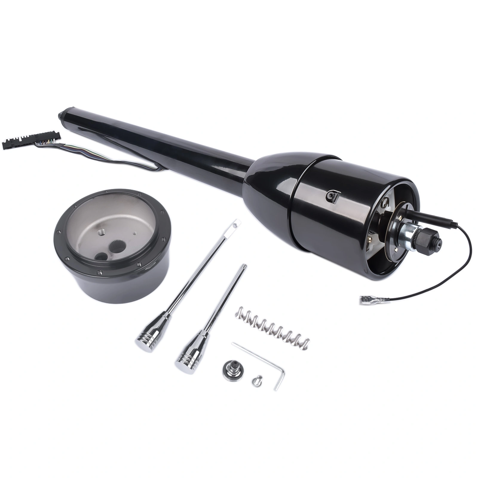 32" Black Tilt Steering Column Floor Shift w/ 9 Hole Wheel Adapter No Key Manual view 3
