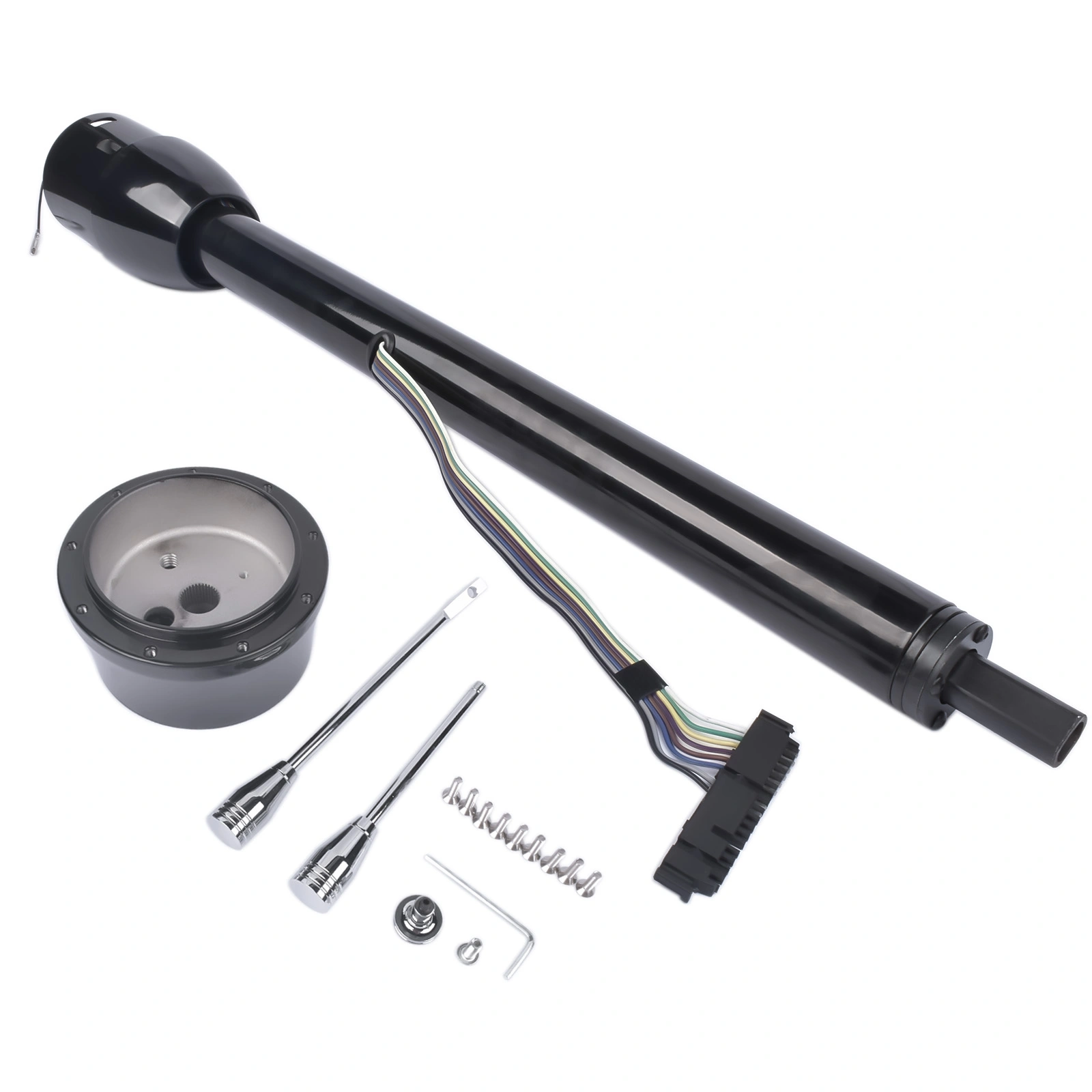 32" Black Tilt Steering Column Floor Shift w/ 9 Hole Wheel Adapter No Key Manual view 4