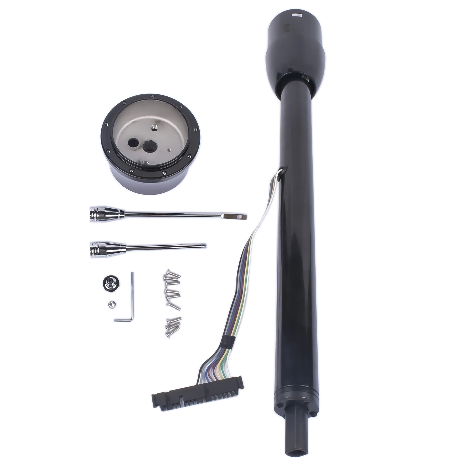 32" Black Tilt Steering Column Floor Shift w/ 9 Hole Wheel Adapter No Key Manual view 6