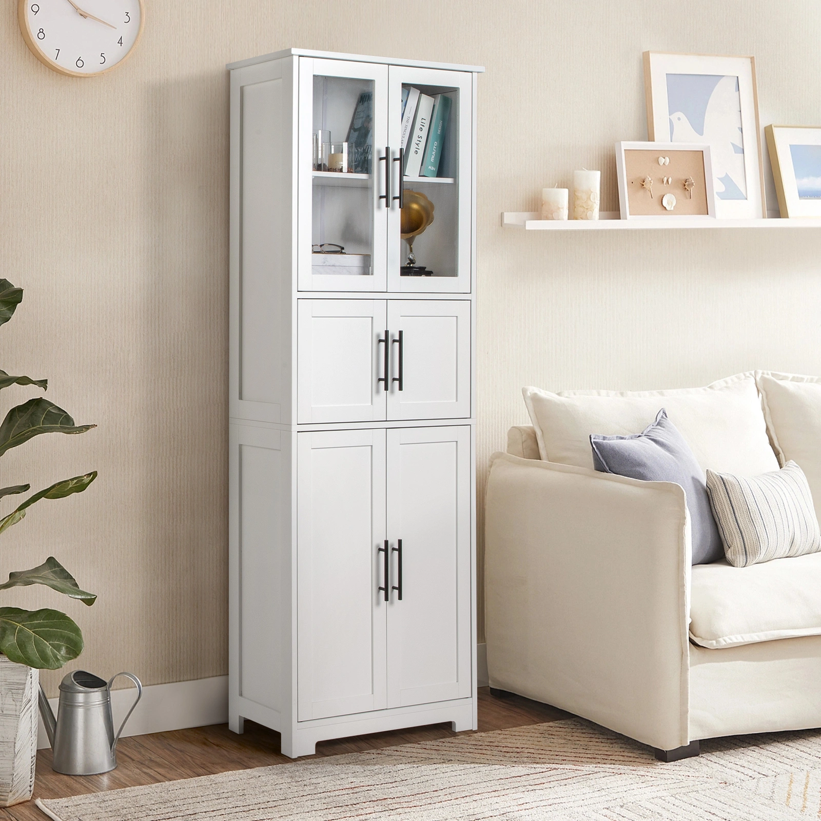 White MDF 6-Door Bathroom Cabinet - Spray Paint Finish for Home Storage Organization view 4
