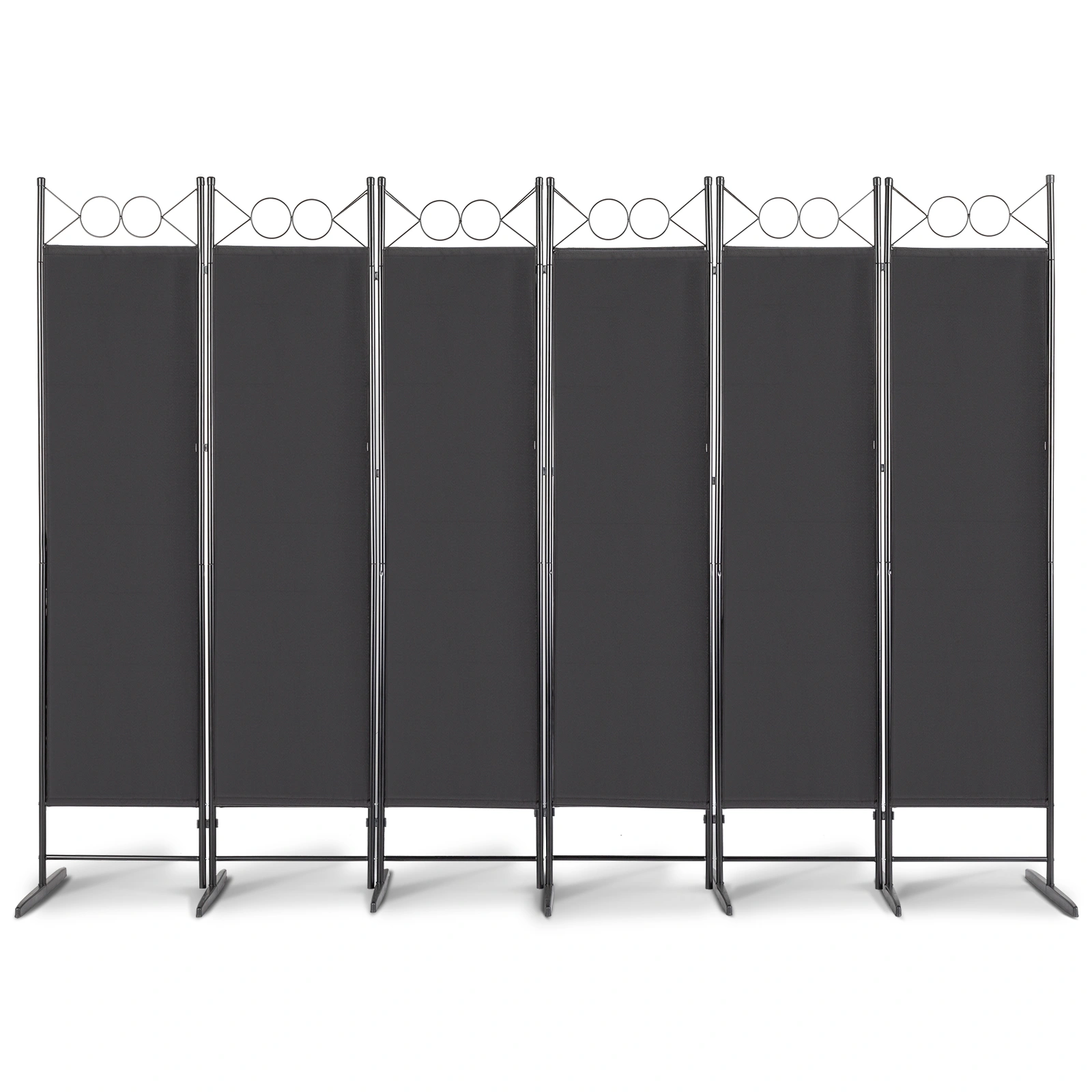 74FT 6-Fold Portable Room Divider Screen, 130g Polyester Panel, Carbon Steel Frame, Plastic Feet, Black