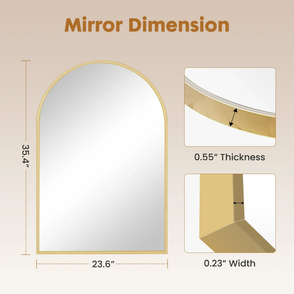 24"X36" Arched Bathroom Mirror, Wall Mounted Mirror with Aluminum Alloy Frame, Bathroom Mirror for Living Room, Bedroom, Bathroom and Entryway, Gold view 2