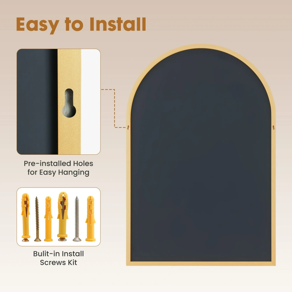 24"X36" Arched Bathroom Mirror, Wall Mounted Mirror with Aluminum Alloy Frame, Bathroom Mirror for Living Room, Bedroom, Bathroom and Entryway, Gold view 3