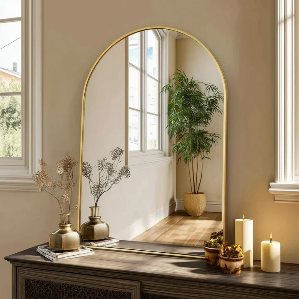 24"X36" Arched Bathroom Mirror, Wall Mounted Mirror with Aluminum Alloy Frame, Bathroom Mirror for Living Room, Bedroom, Bathroom and Entryway, Gold view 4
